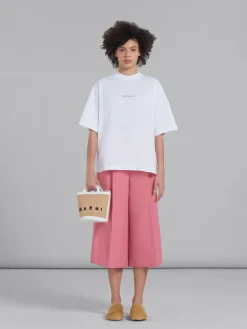 Shoulder Bags | Crossbody Bags>Marni Tropicalia Small Bucket Bag In White Leather And Raffia-effect Fabric SANDSTORM/LILYWHITE