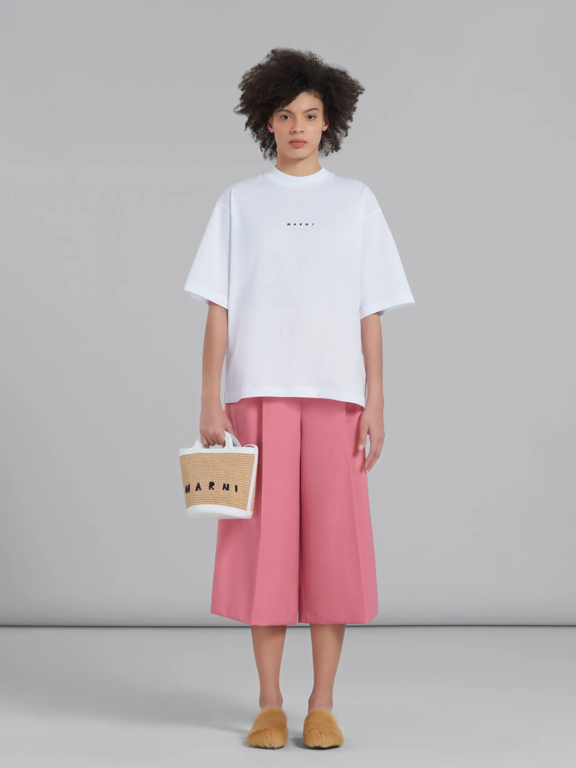 Shoulder Bags | Crossbody Bags>Marni Tropicalia Small Bucket Bag In White Leather And Raffia-effect Fabric SANDSTORM/LILYWHITE