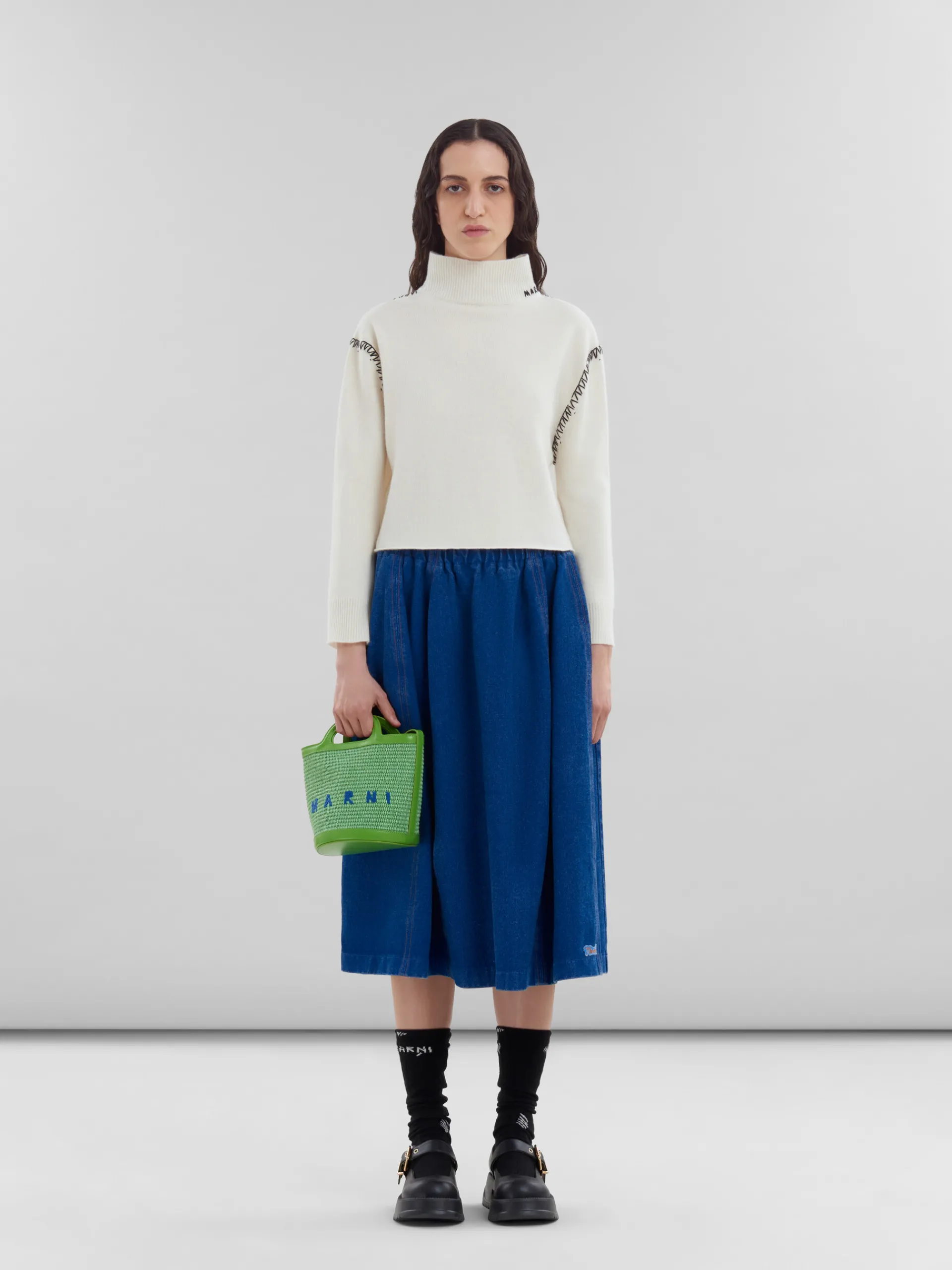 Shoulder Bags | Tropicalia Bag>Marni Tropicalia Small Bucket Bag In Green Leather And Raffia-effect Fabric KIWI