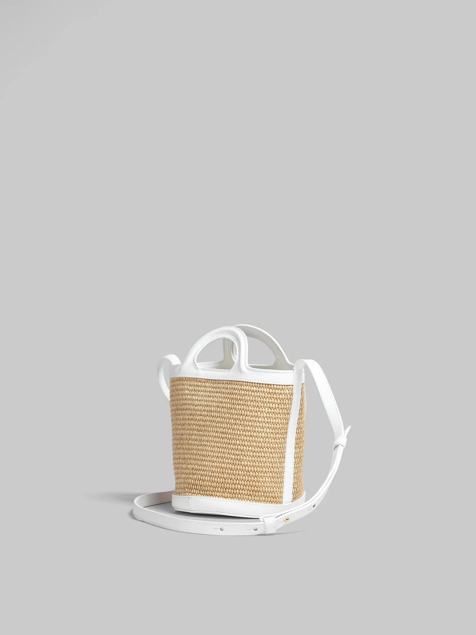Shoulder Bags | Crossbody Bags>Marni Tropicalia Small Bucket Bag In White Leather And Raffia-effect Fabric SANDSTORM/LILYWHITE