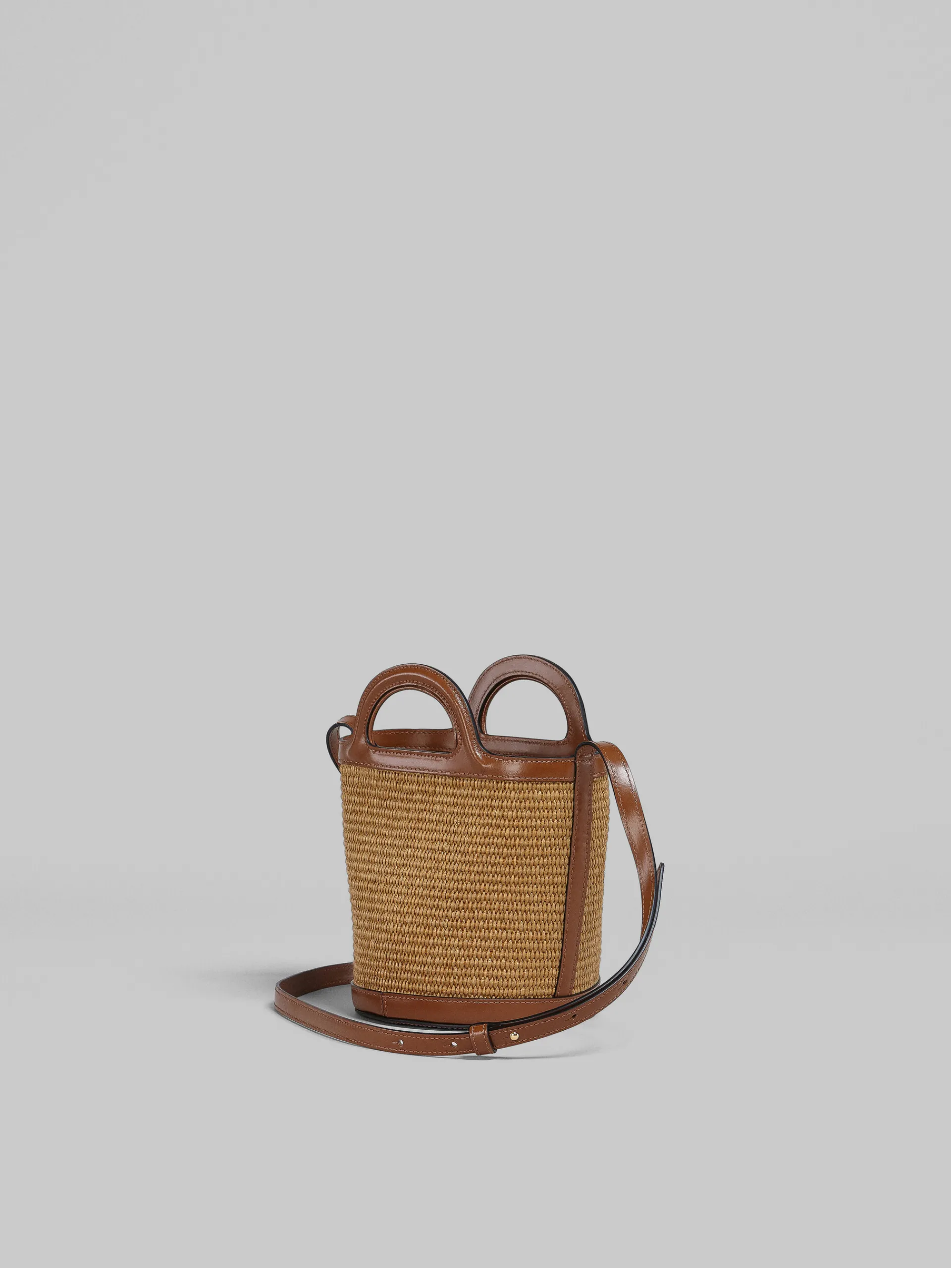 Shoulder Bags | Crossbody Bags>Marni Tropicalia Small Bucket Bag In Brown Leather And Raffia-effect Fabric RAWSIENNA