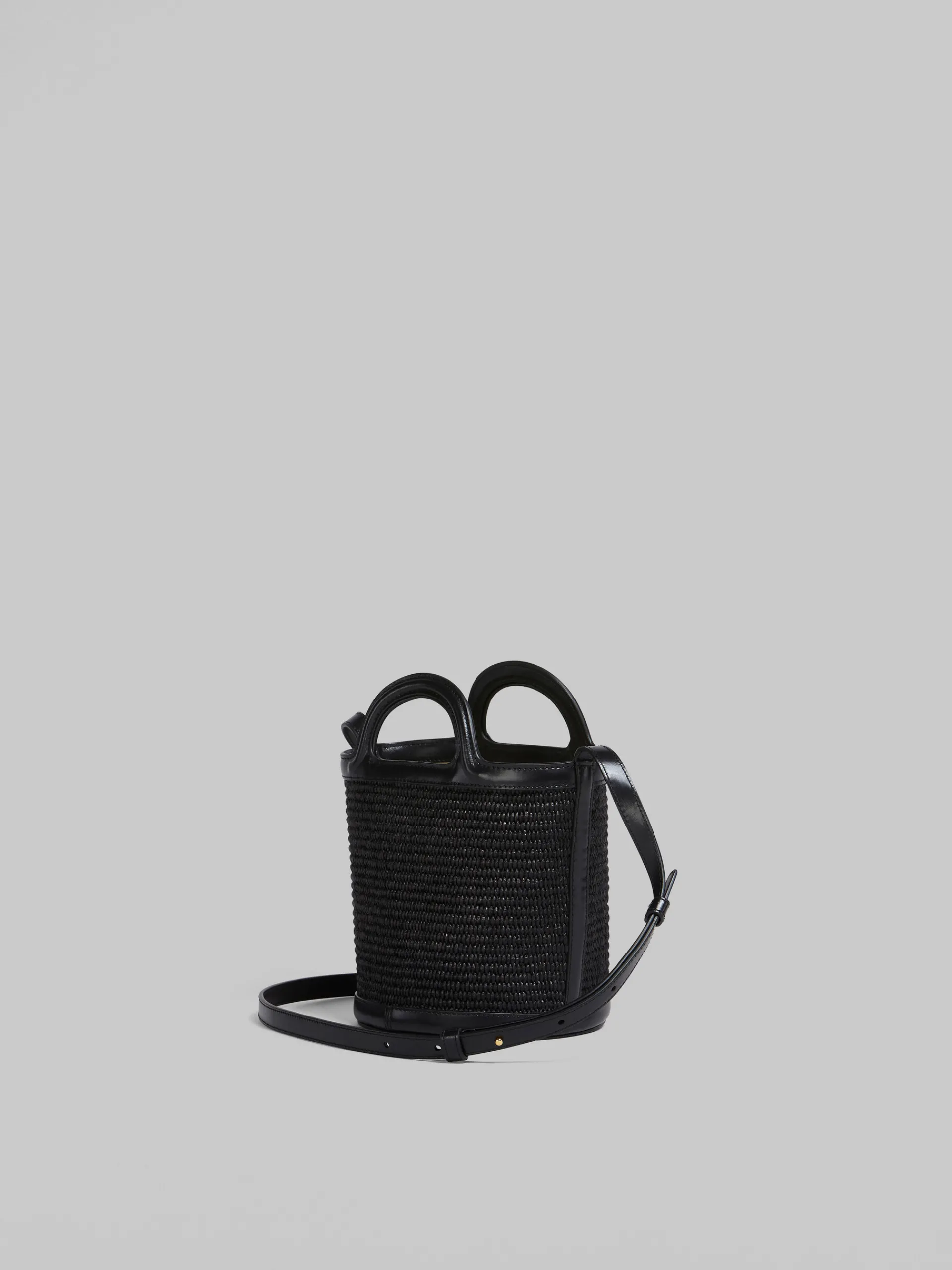Shoulder Bags | Crossbody Bags>Marni Tropicalia Small Bucket Bag In Leather And Raffia-effect Fabric BLACK