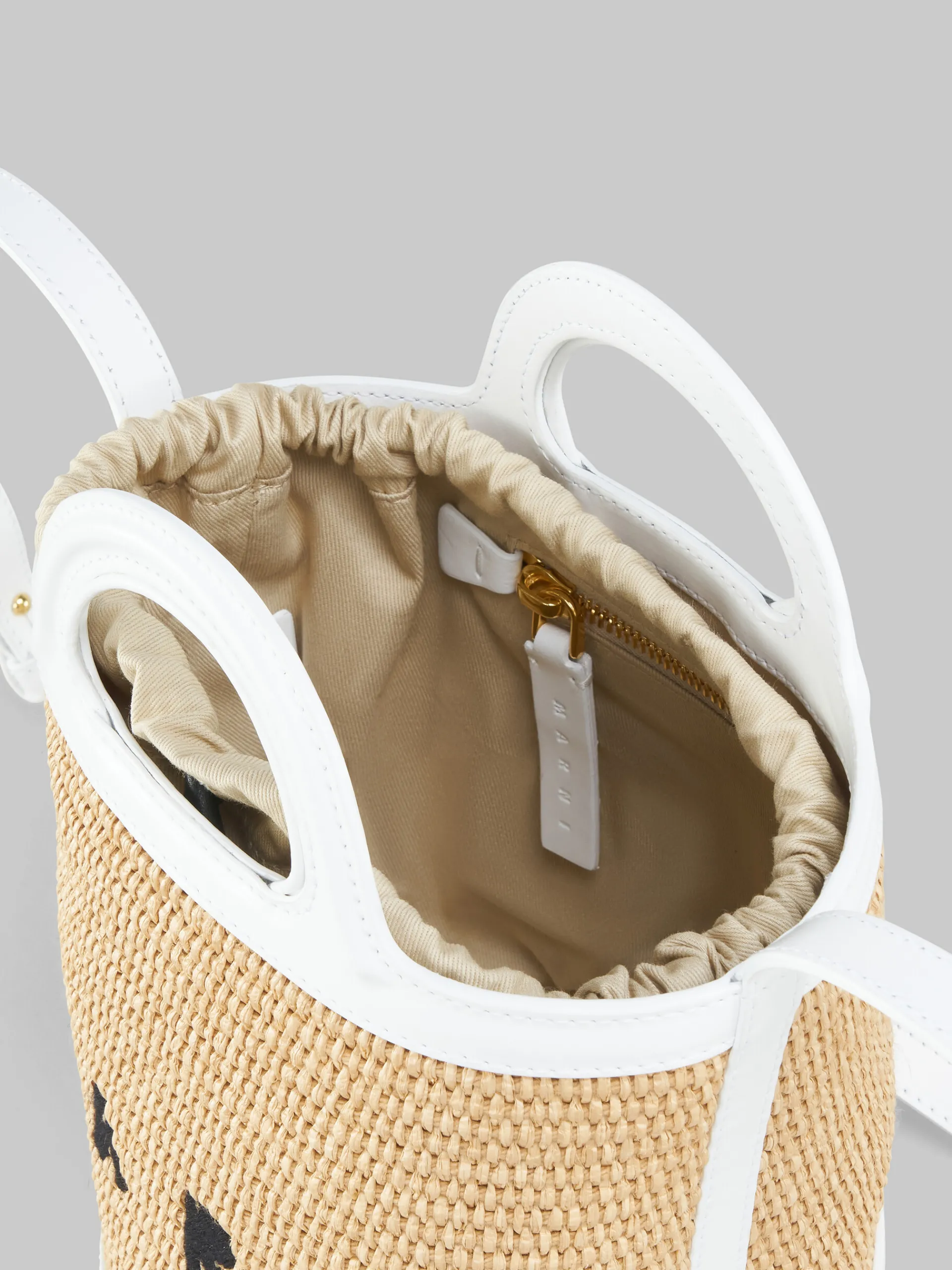 Shoulder Bags | Crossbody Bags>Marni Tropicalia Small Bucket Bag In White Leather And Raffia-effect Fabric SANDSTORM/LILYWHITE
