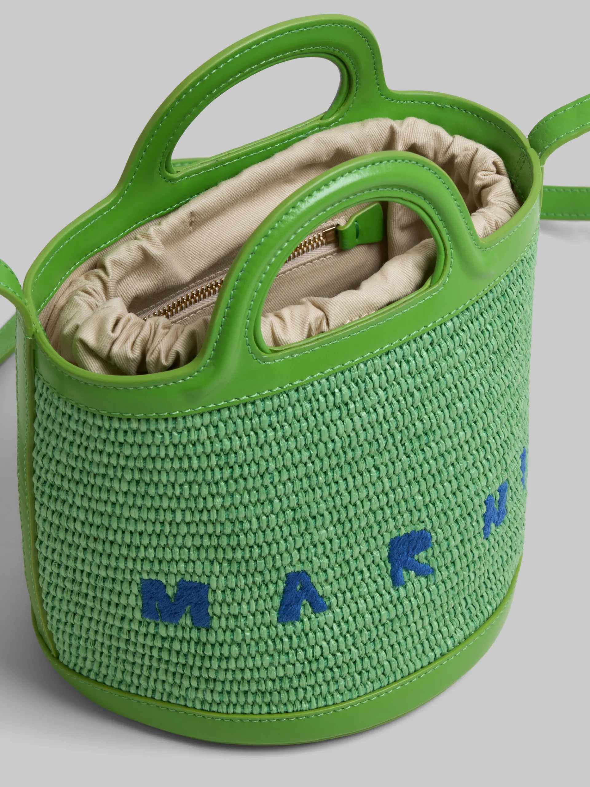 Shoulder Bags | Tropicalia Bag>Marni Tropicalia Small Bucket Bag In Green Leather And Raffia-effect Fabric KIWI