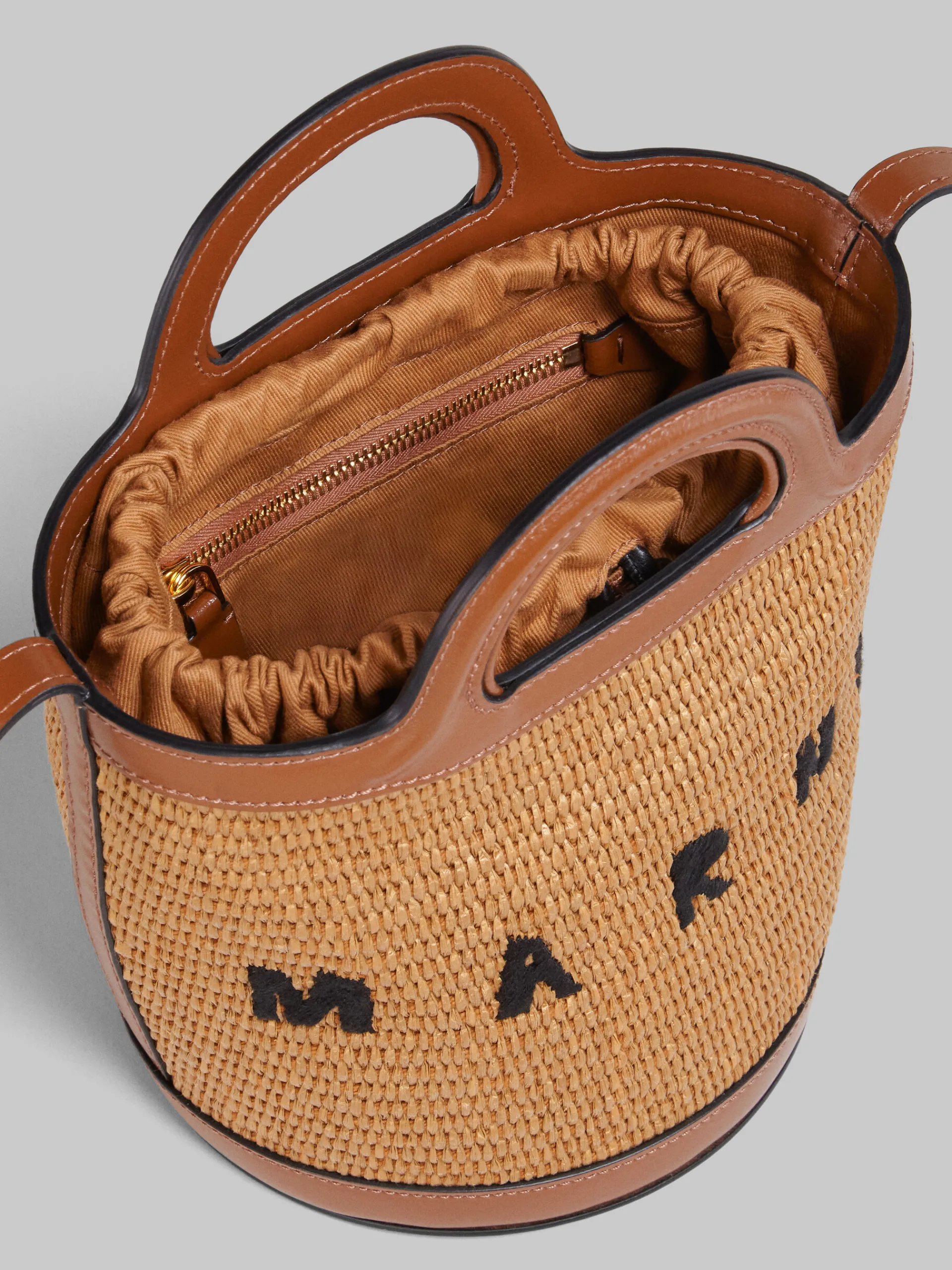 Shoulder Bags | Crossbody Bags>Marni Tropicalia Small Bucket Bag In Brown Leather And Raffia-effect Fabric RAWSIENNA