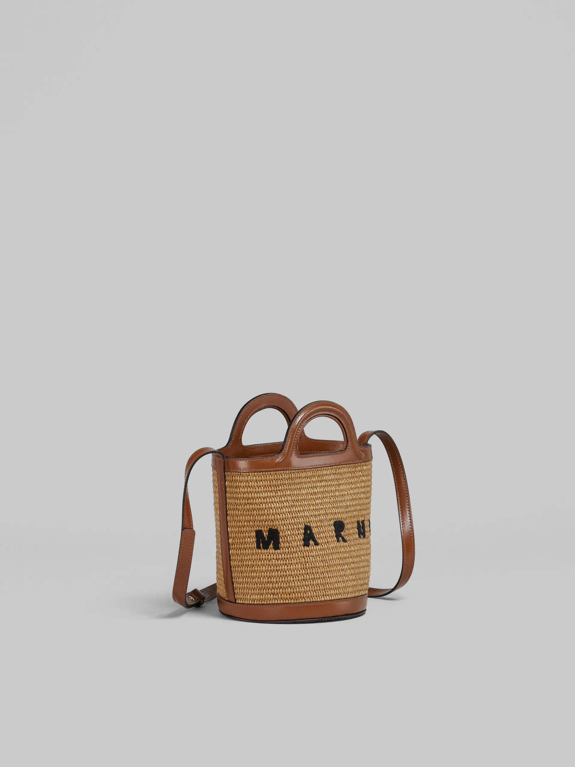 Shoulder Bags | Crossbody Bags>Marni Tropicalia Small Bucket Bag In Brown Leather And Raffia-effect Fabric RAWSIENNA