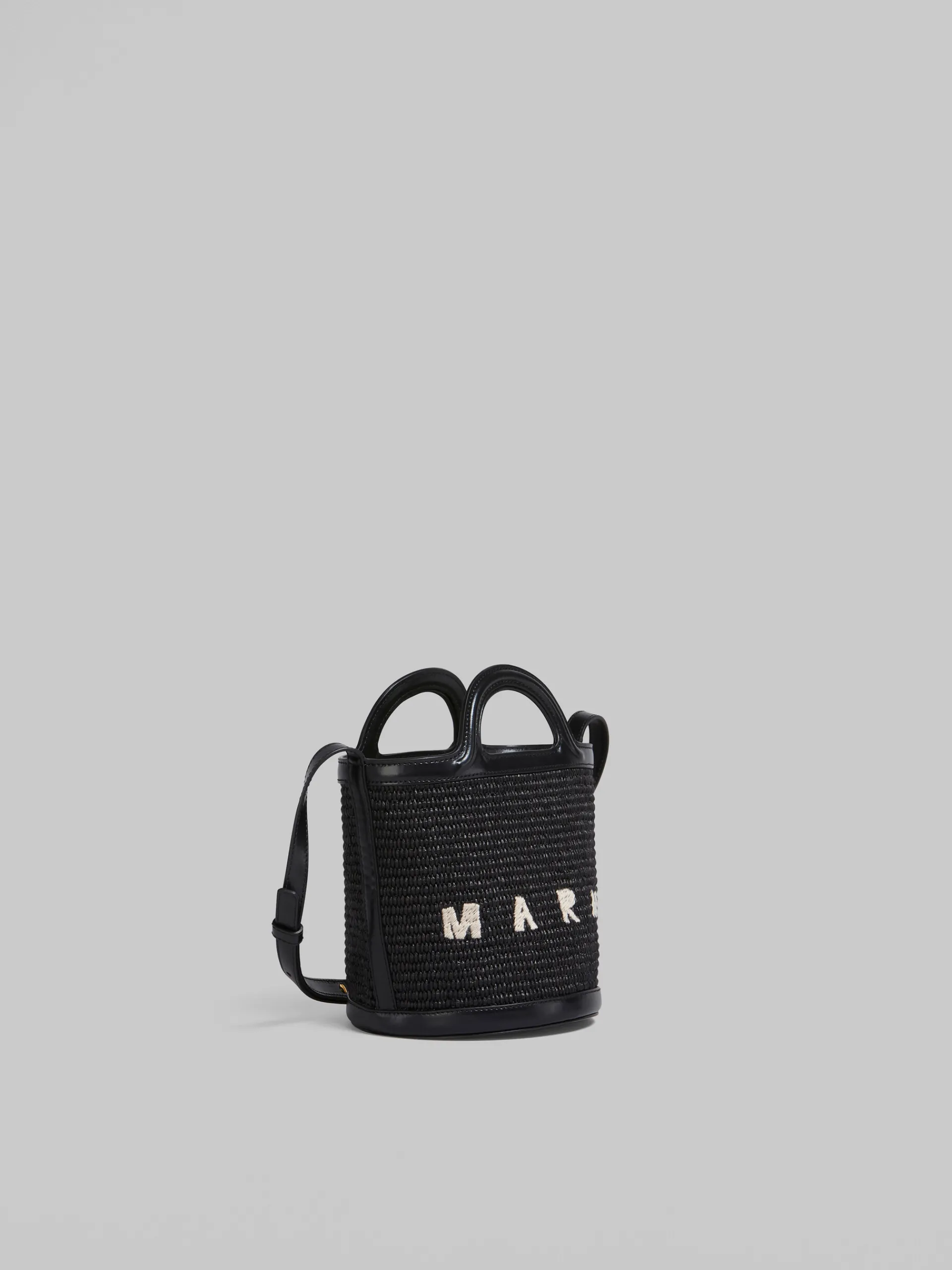 Shoulder Bags | Crossbody Bags>Marni Tropicalia Small Bucket Bag In Leather And Raffia-effect Fabric BLACK