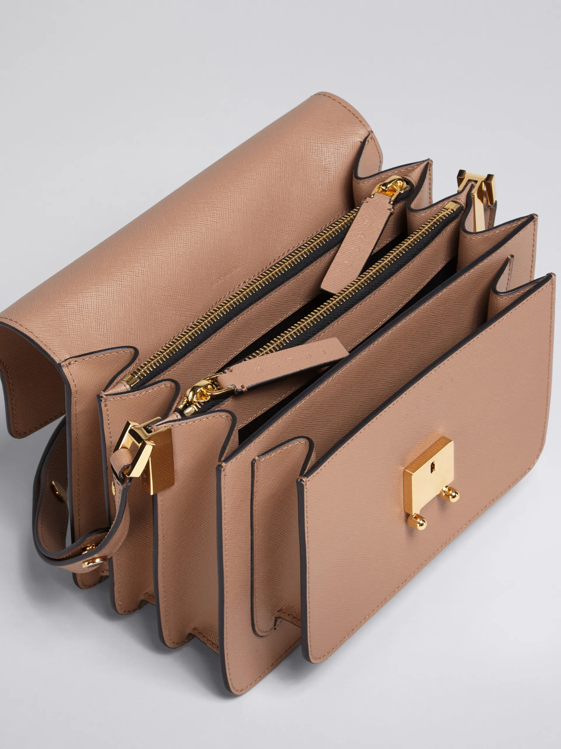 Shoulder Bags>Marni TRUNK Medium Bag In Beige Saffiano Leather BROWN