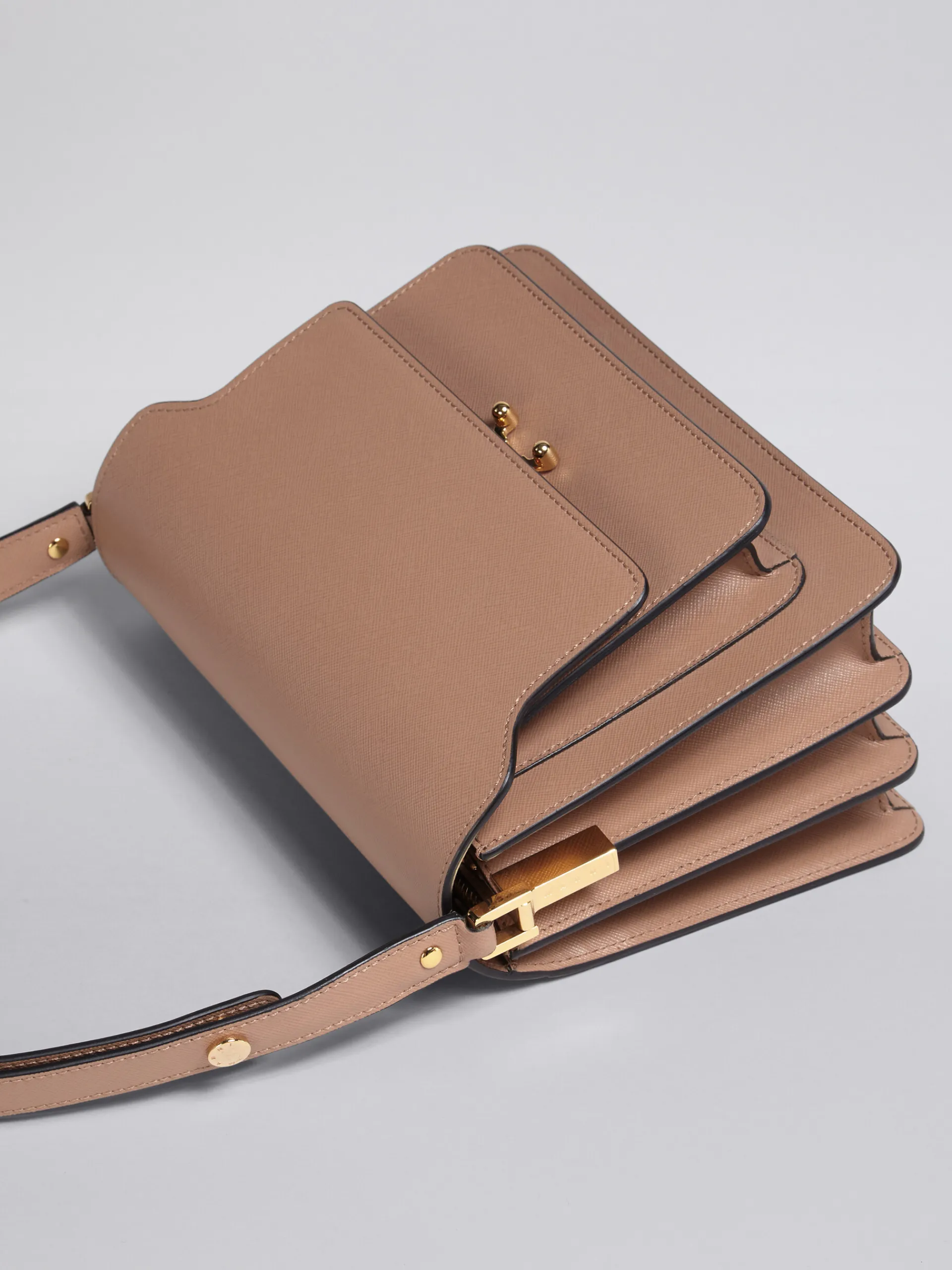 Shoulder Bags>Marni TRUNK Medium Bag In Beige Saffiano Leather BROWN