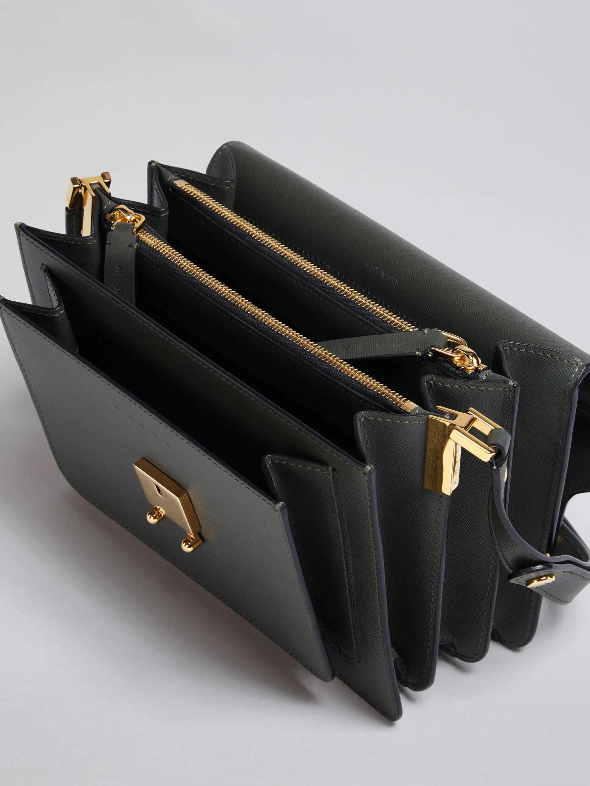 Shoulder Bags>Marni TRUNK Medium Bag In Green Saffiano Leather FORESTGREEN
