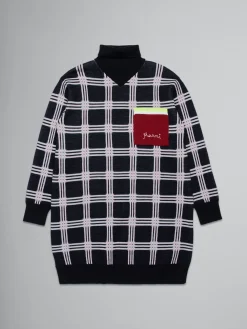 Kids>Marni Turtleneck Dress In Checked Knit BLACK