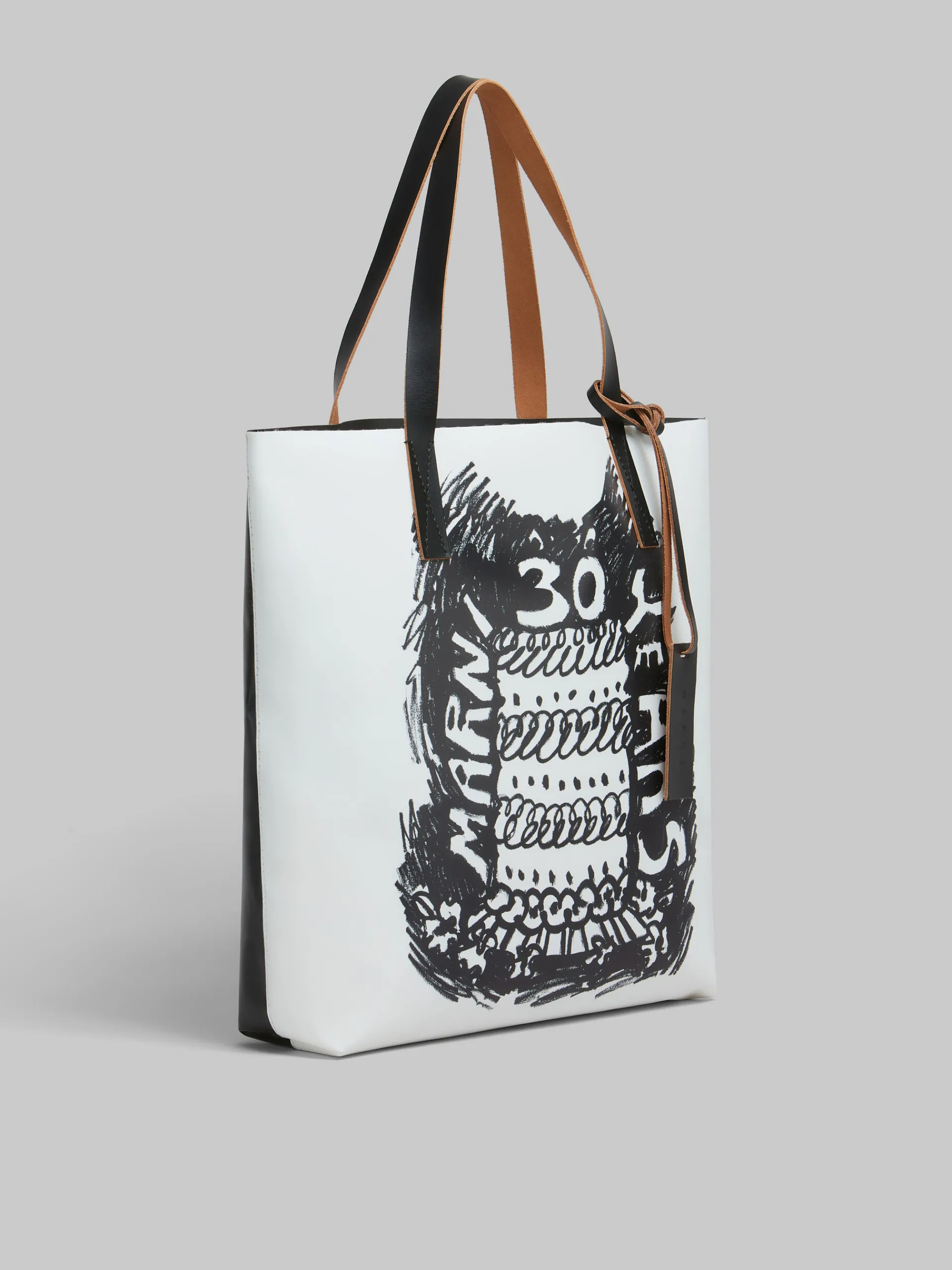 Tote Bags>Marni Two Tone Tribeca Tote With 30th Anniversary Print BLACK
