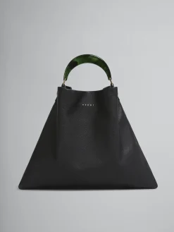 Shoulder Bags | Handbags>Marni Venice Medium Bag In Black Leather BLACK/SPHERICALGREEN