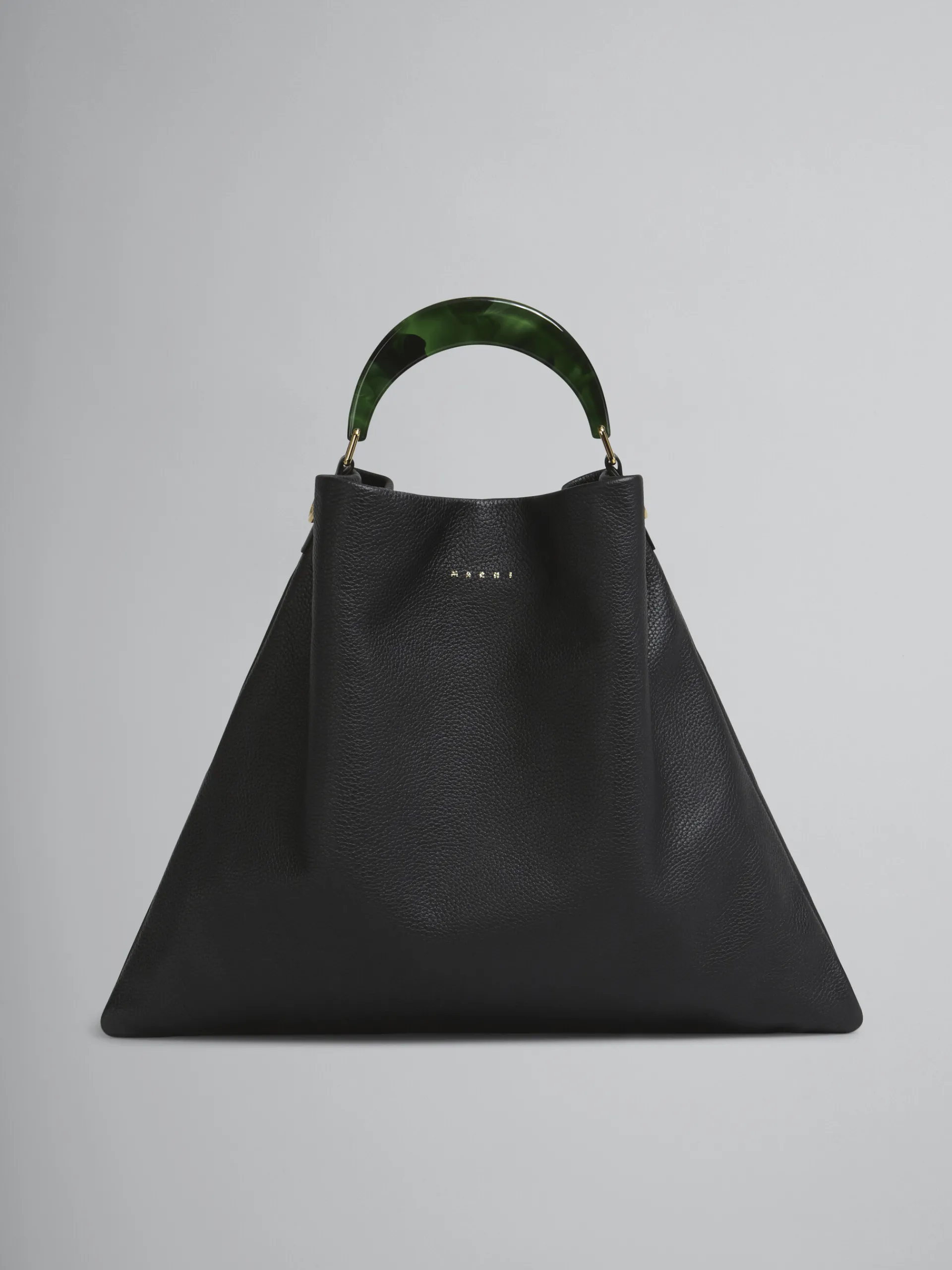Shoulder Bags | Handbags>Marni Venice Medium Bag In Black Leather BLACK/SPHERICALGREEN