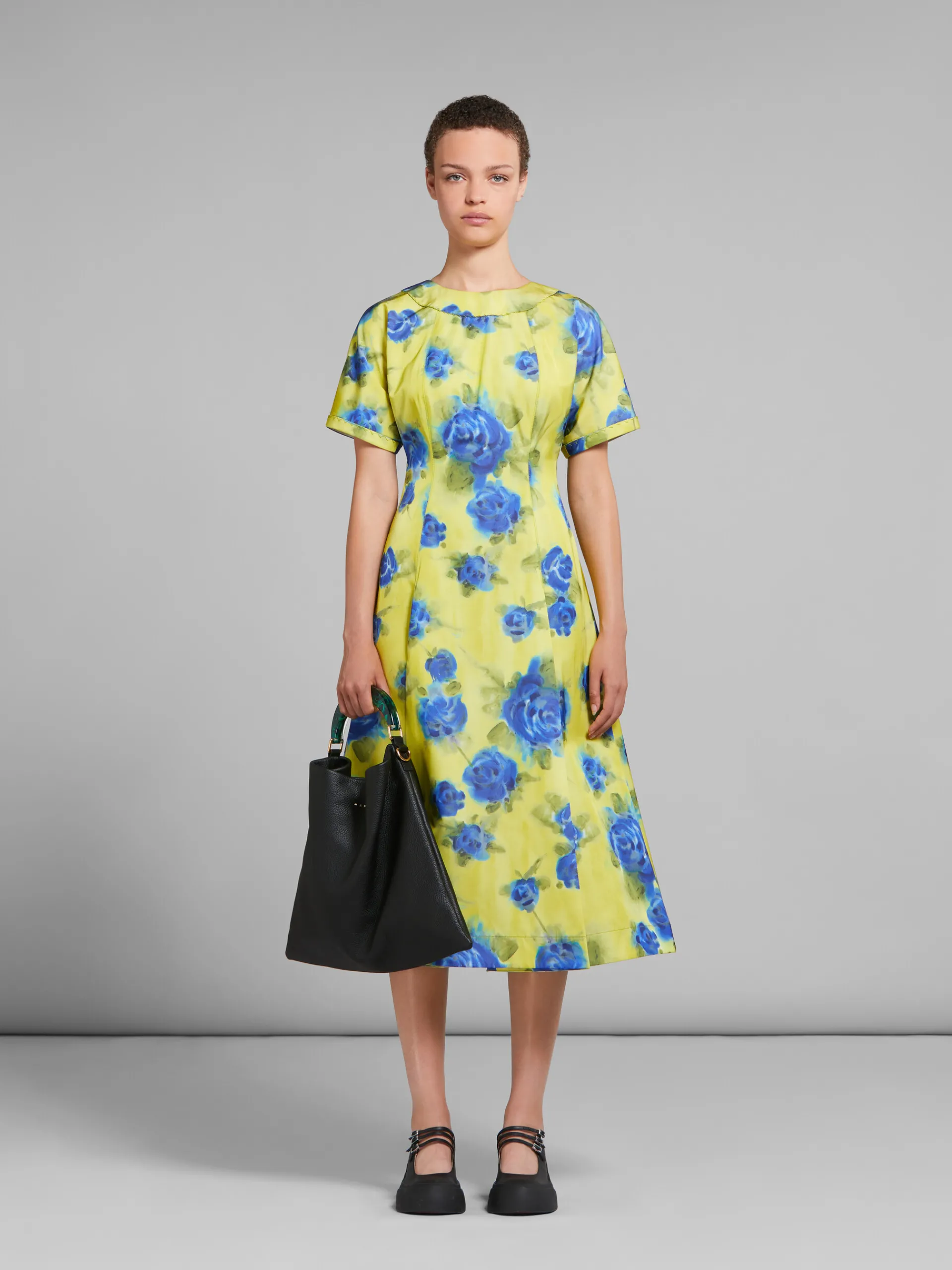 Shoulder Bags | Handbags>Marni Venice Medium Bag In Black Leather BLACK/SPHERICALGREEN