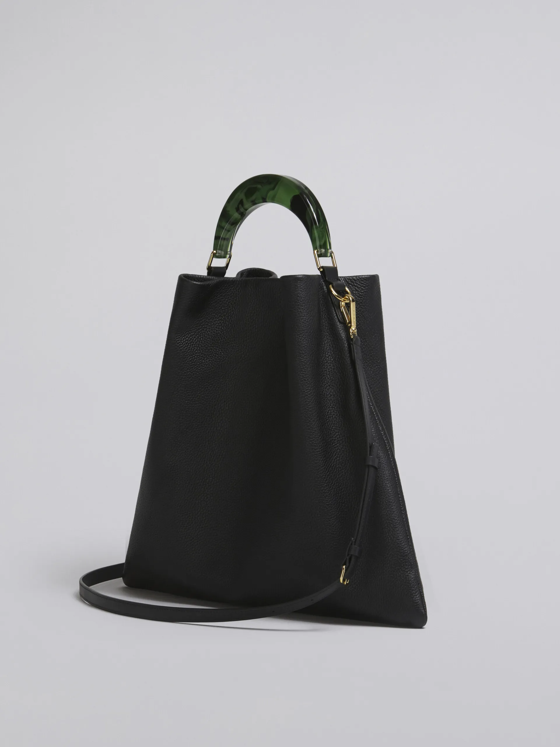 Shoulder Bags | Handbags>Marni Venice Medium Bag In Black Leather BLACK/SPHERICALGREEN