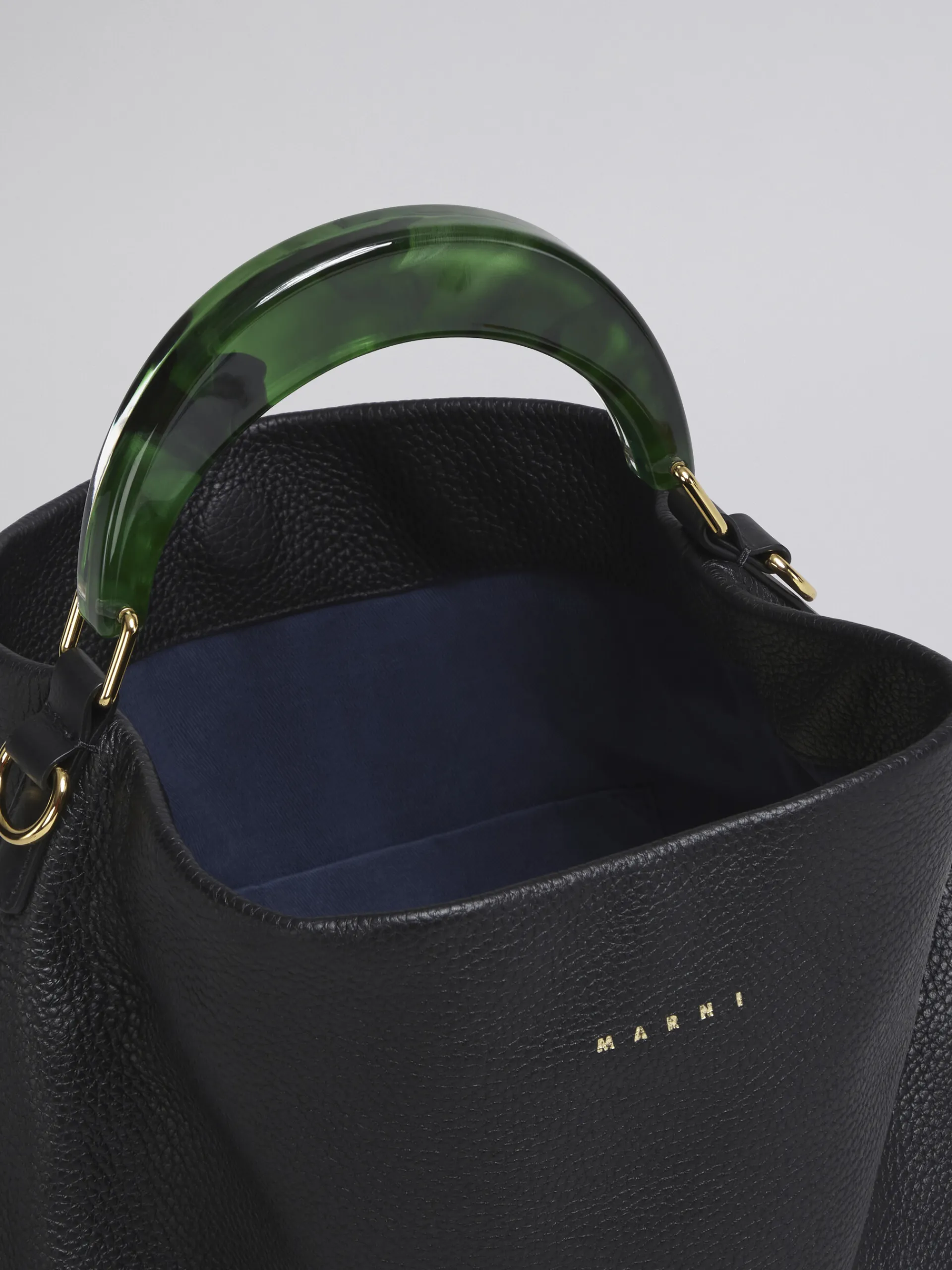 Shoulder Bags | Handbags>Marni Venice Medium Bag In Black Leather BLACK/SPHERICALGREEN