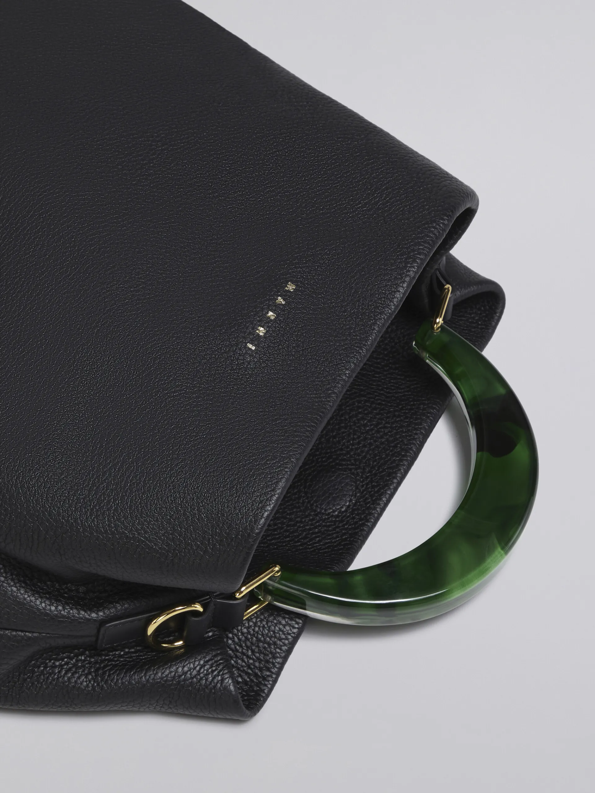 Shoulder Bags | Handbags>Marni Venice Medium Bag In Black Leather BLACK/SPHERICALGREEN