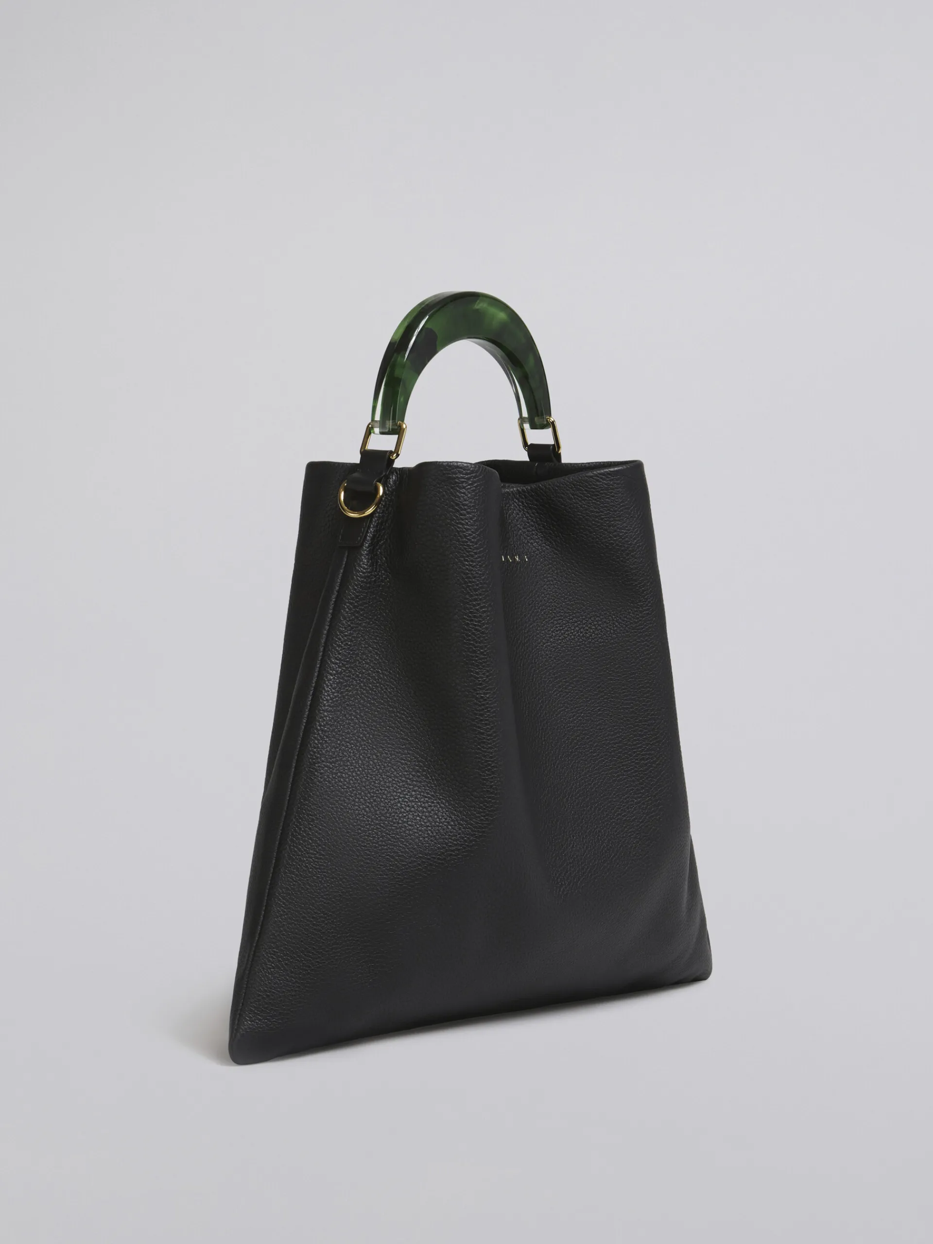 Shoulder Bags | Handbags>Marni Venice Medium Bag In Black Leather BLACK/SPHERICALGREEN