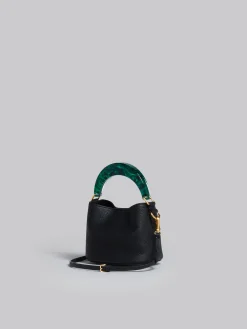 Shoulder Bags | Handbags>Marni Venice Mini Bucket Bag In Black Leather BLACK/SPHERICALGREEN