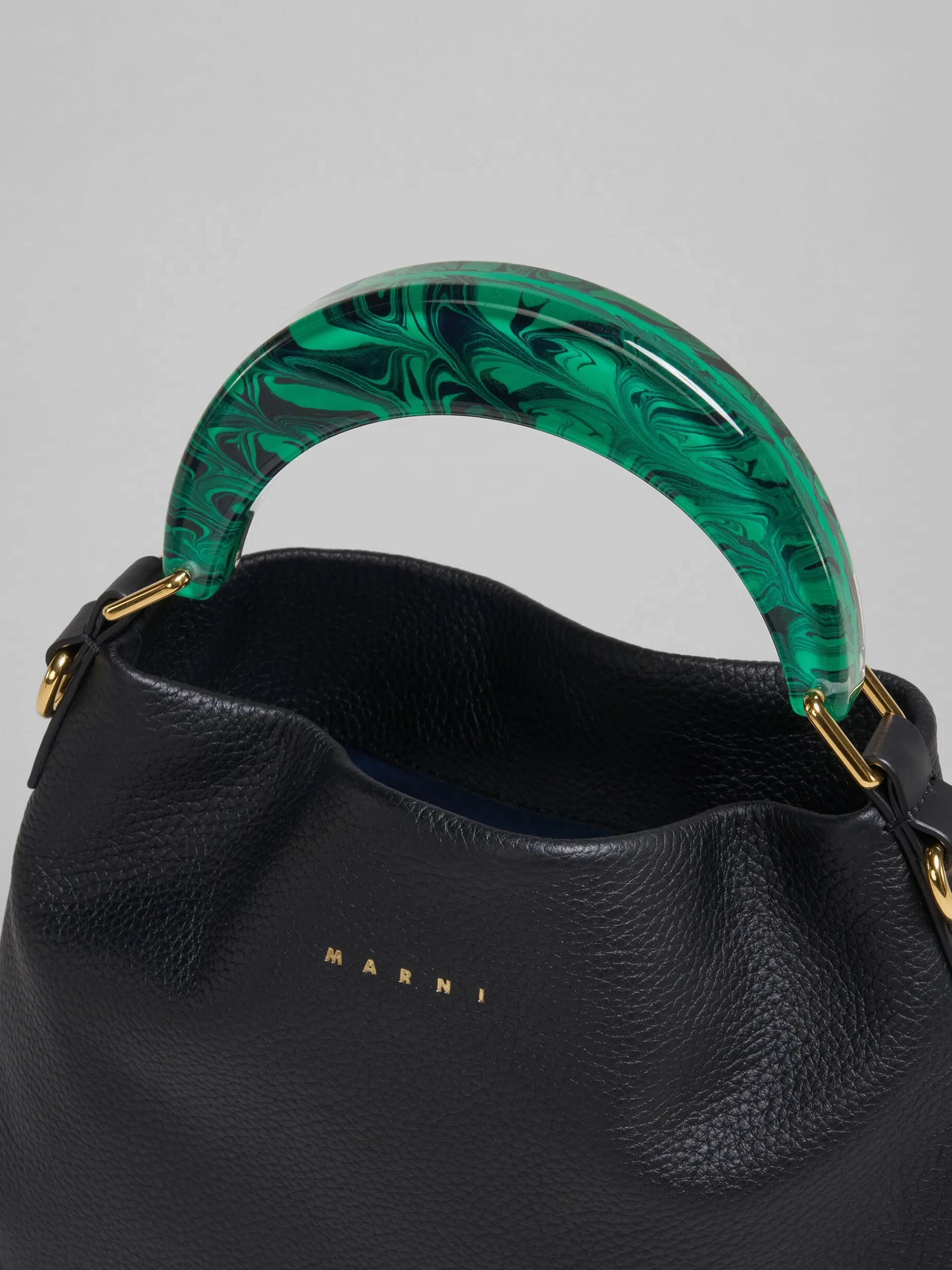 Shoulder Bags | Handbags>Marni Venice Small Bag In Black Leather BLACK/SPHERICALGREEN