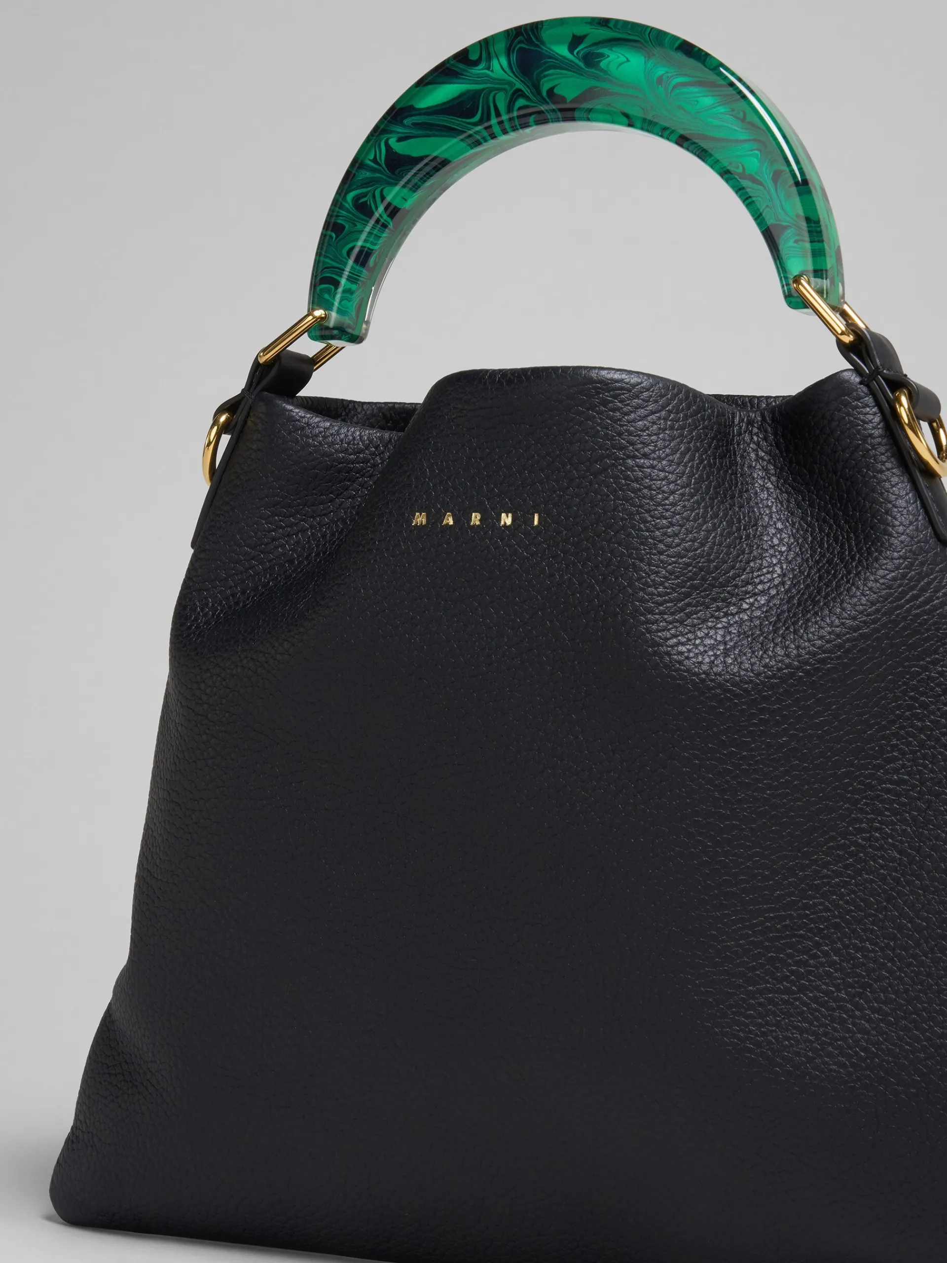 Shoulder Bags | Handbags>Marni Venice Small Bag In Black Leather BLACK/SPHERICALGREEN