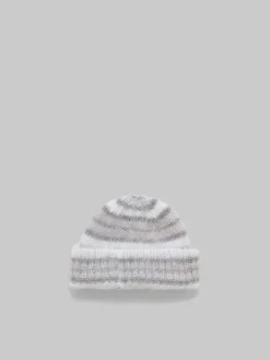 Hats>Marni White Brushed Mohair Beanie With Stripes LILYWHITE