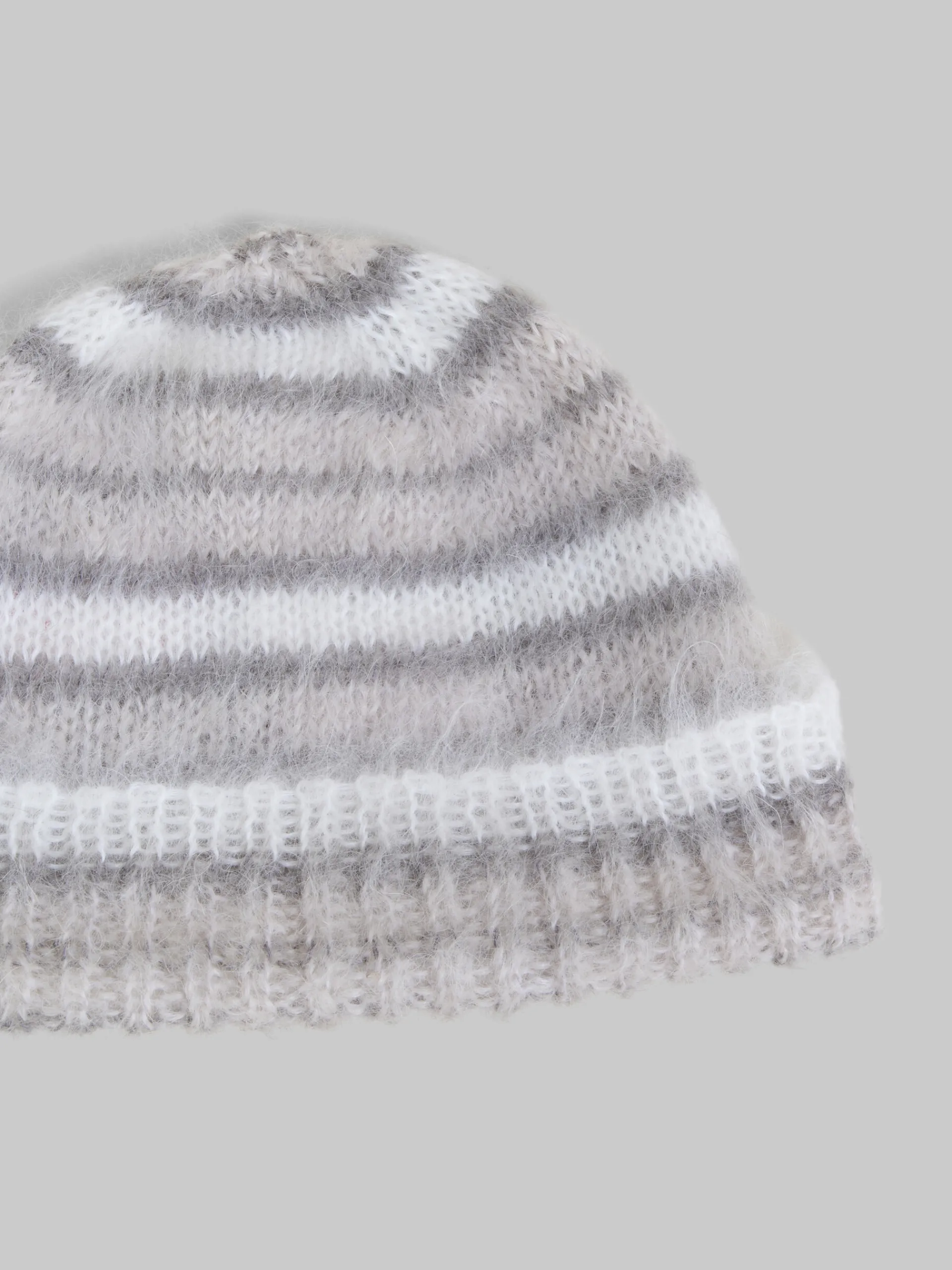 Hats>Marni White Brushed Mohair Beanie With Stripes LILYWHITE