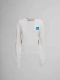 Knitwear>Marni White Cashmere Jumper With Mending Patch ALABASTER
