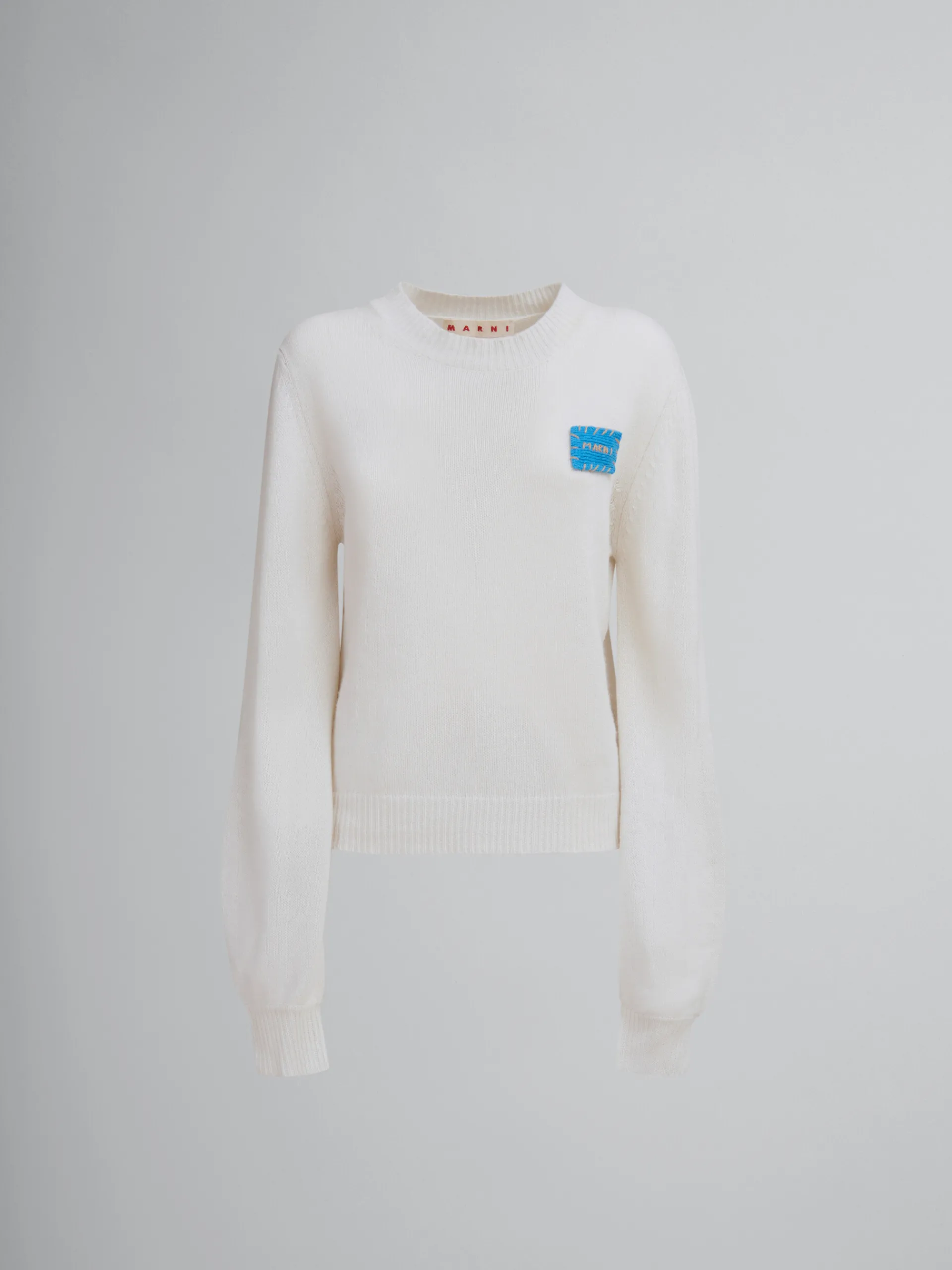 Knitwear>Marni White Cashmere Jumper With Mending Patch ALABASTER