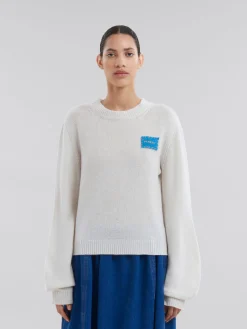 Knitwear>Marni White Cashmere Jumper With Mending Patch ALABASTER