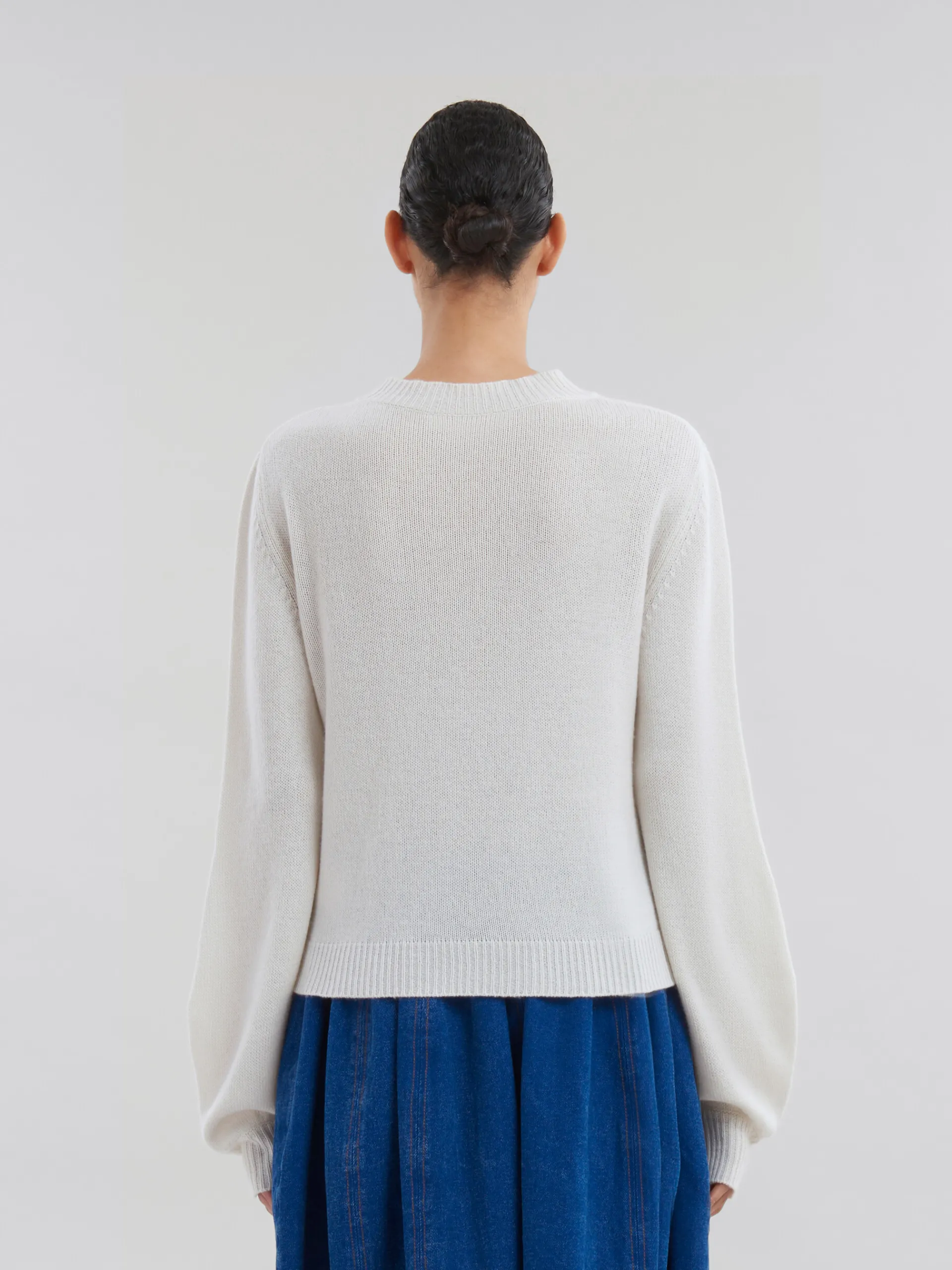 Knitwear>Marni White Cashmere Jumper With Mending Patch ALABASTER