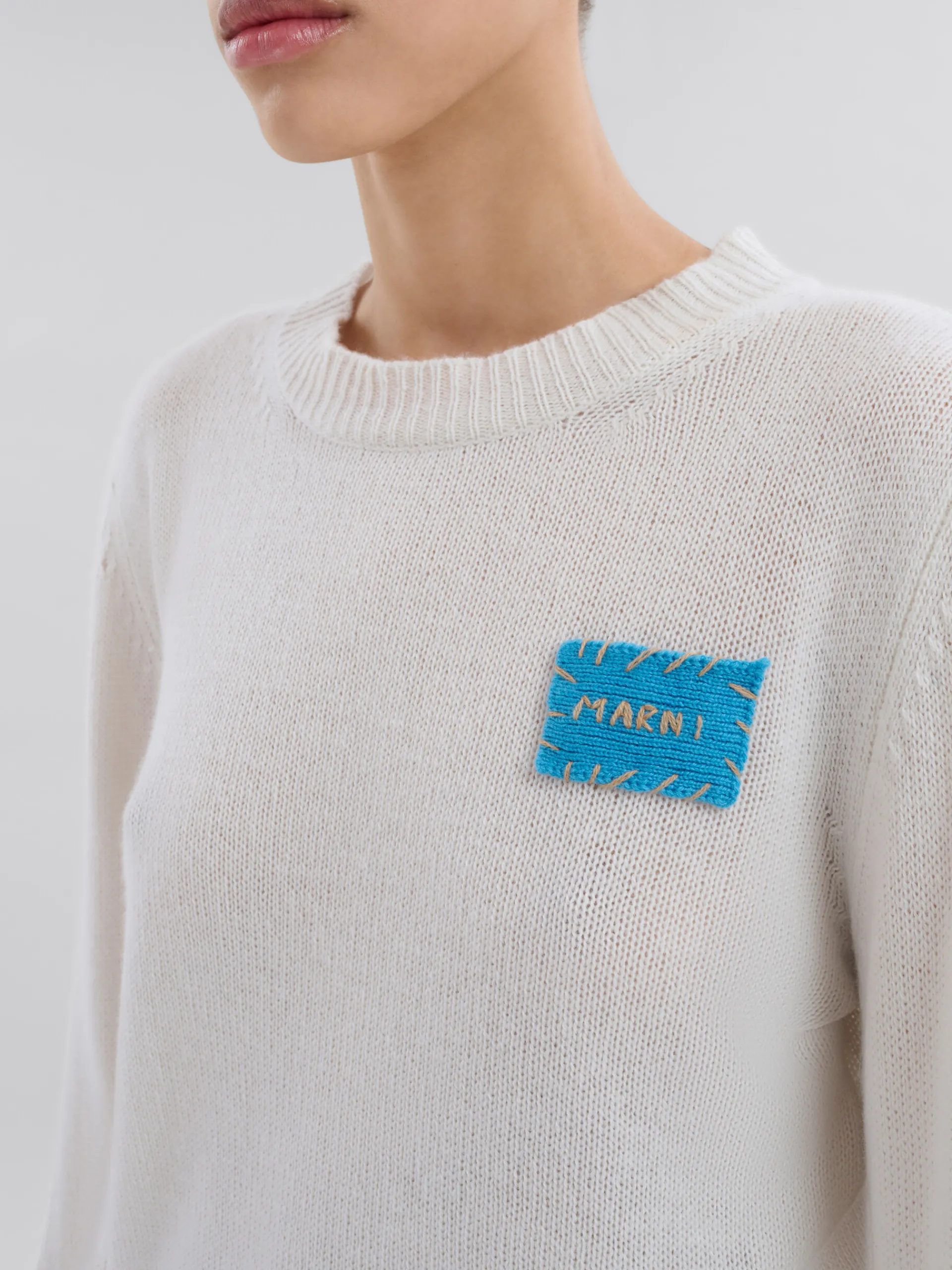 Knitwear>Marni White Cashmere Jumper With Mending Patch ALABASTER
