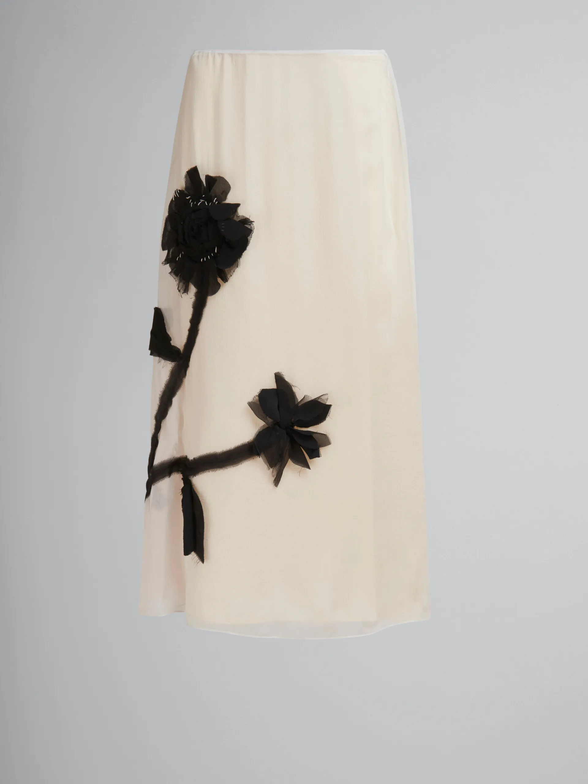 Skirts>Marni White Chiffon Skirt With Flower Appliqués SODIUM