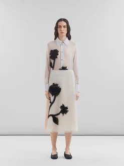 Skirts>Marni White Chiffon Skirt With Flower Appliqués SODIUM