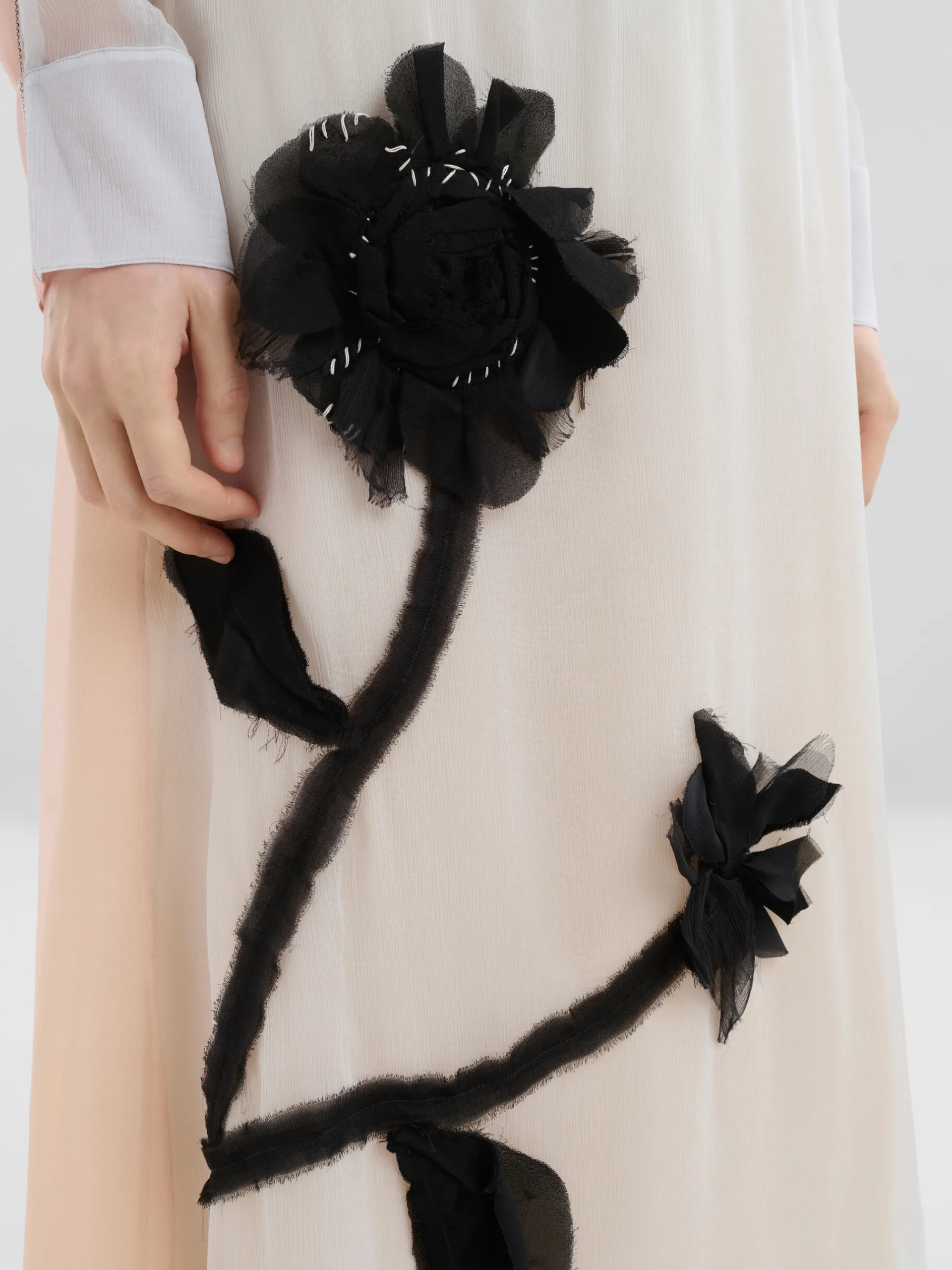 Skirts>Marni White Chiffon Skirt With Flower Appliqués SODIUM