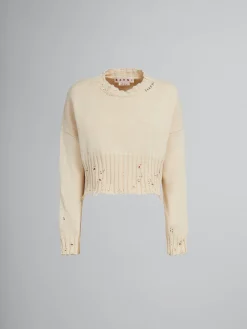 Knitwear>Marni White Cotton Cropped Sweater STONEWHITE