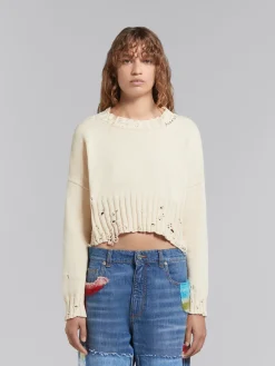 Knitwear>Marni White Cotton Cropped Sweater STONEWHITE