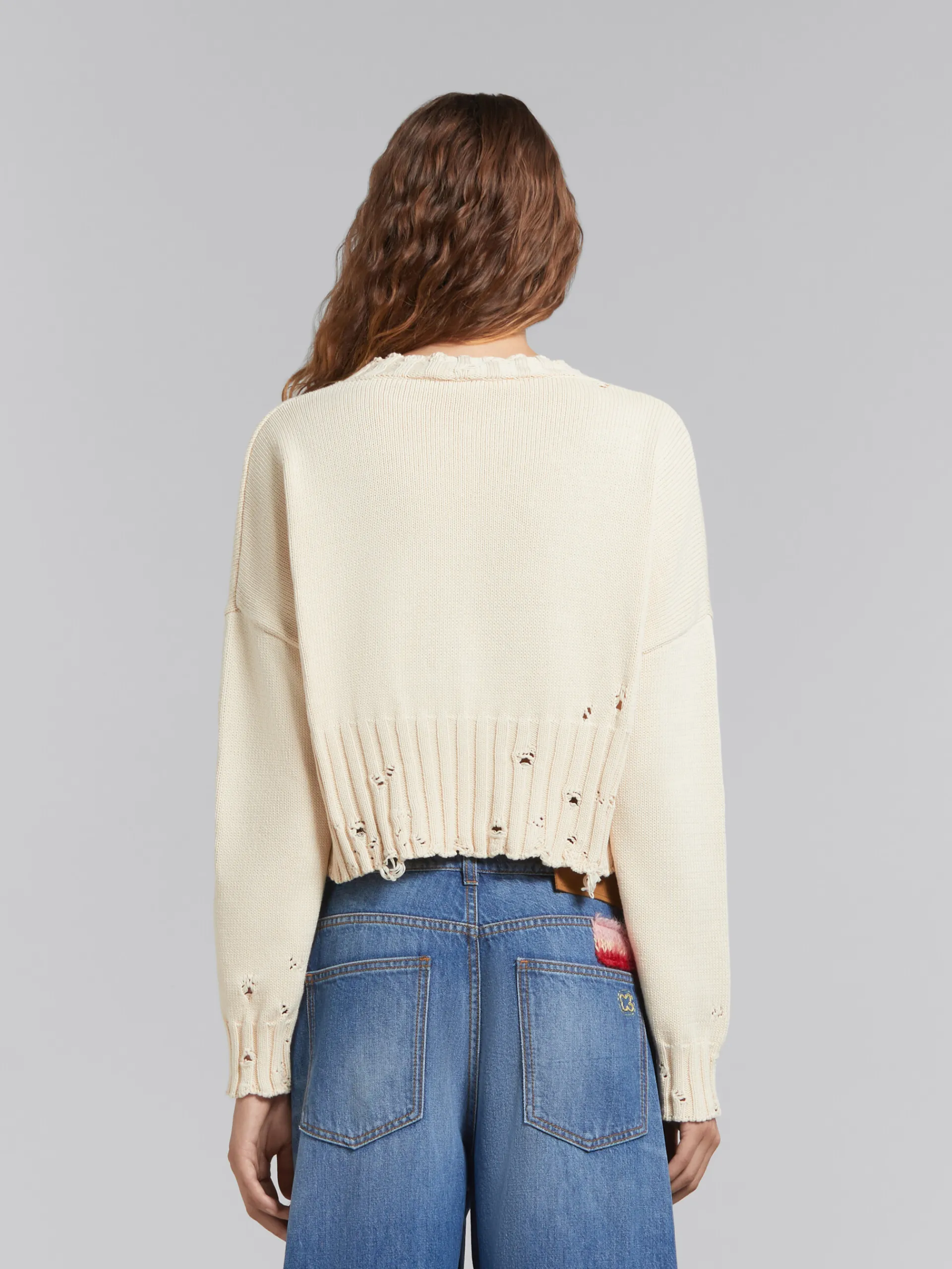 Knitwear>Marni White Cotton Cropped Sweater STONEWHITE