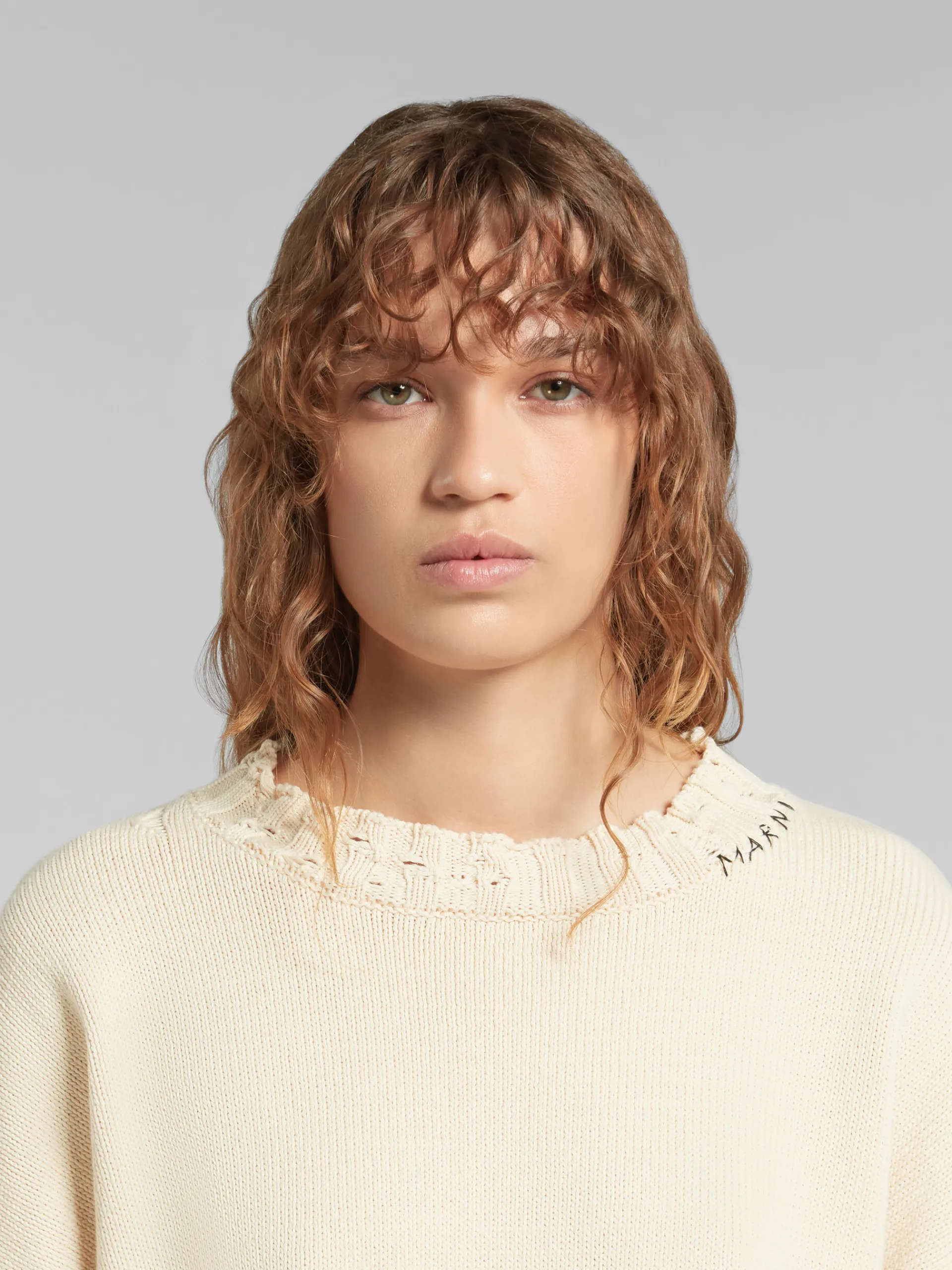 Knitwear>Marni White Cotton Cropped Sweater STONEWHITE