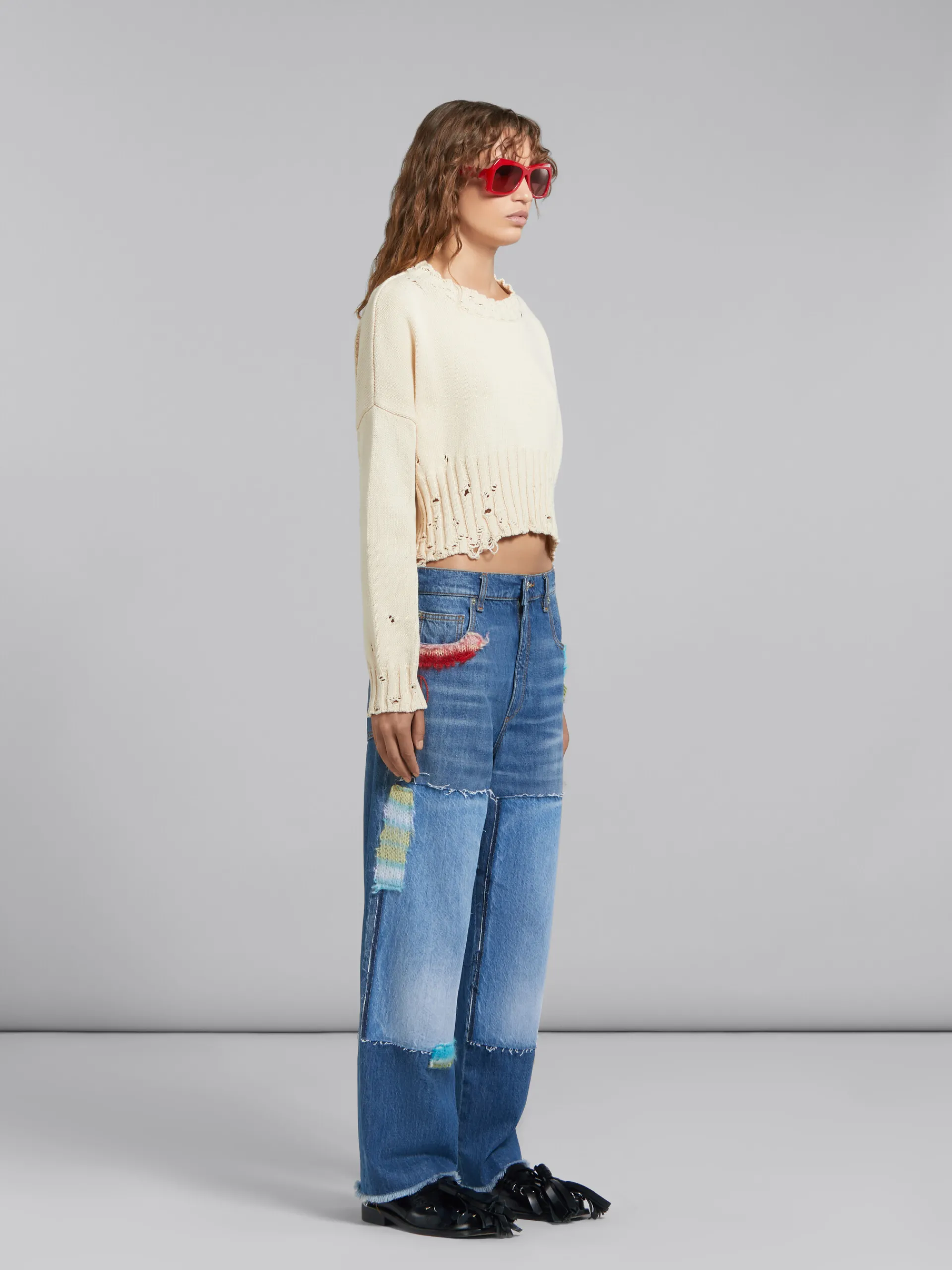 Knitwear>Marni White Cotton Cropped Sweater STONEWHITE