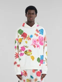 Sweatshirts>Marni White Cotton Hoodie With Flower Prints NATURAL WHITE