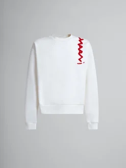 Sweatshirts>Marni White Cotton Sweatshirt With Mending Logo NATURAL WHITE