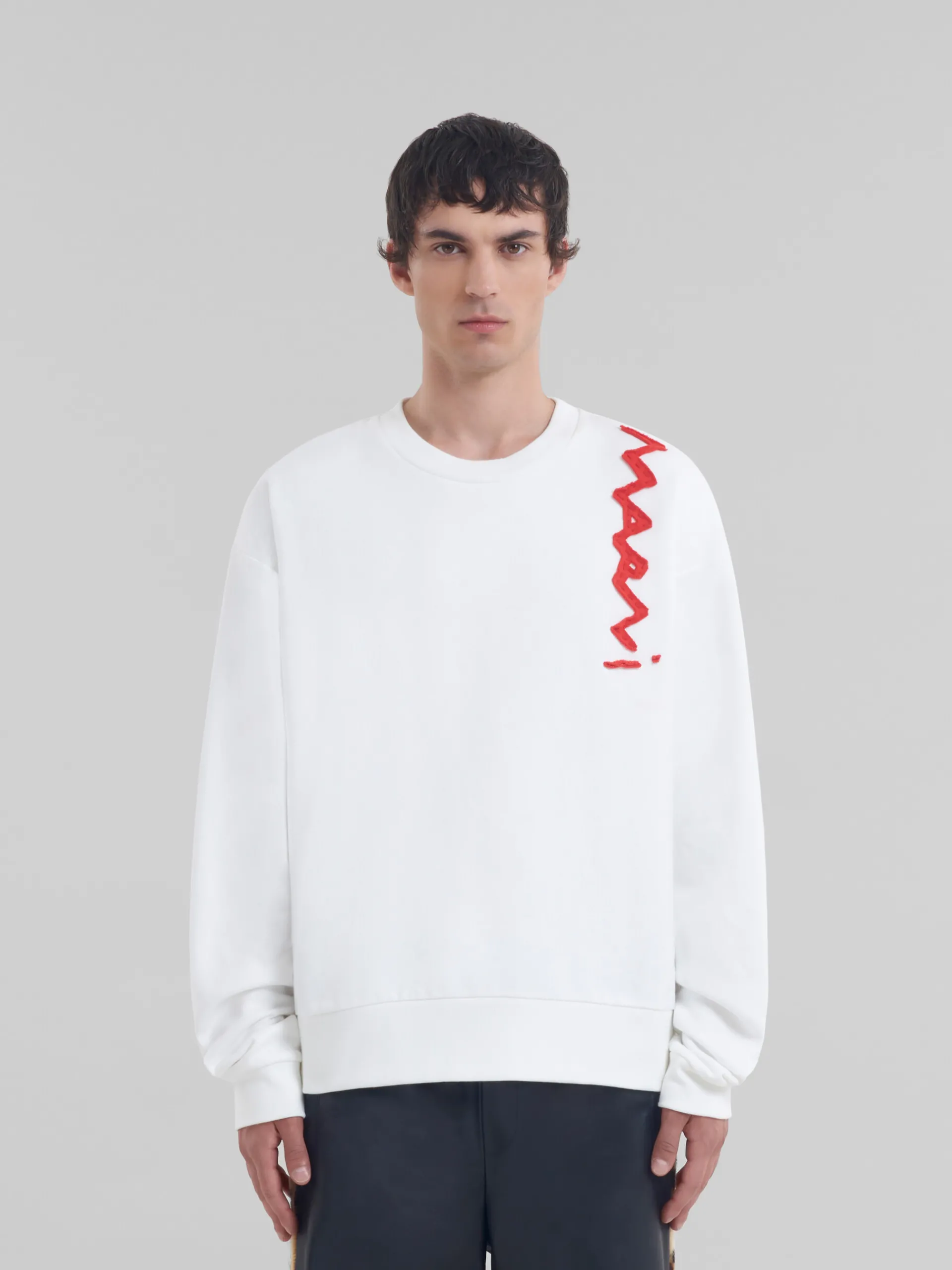 Sweatshirts>Marni White Cotton Sweatshirt With Mending Logo NATURAL WHITE