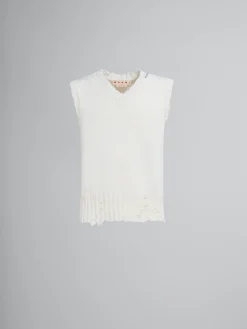 Knitwear>Marni White Cotton V-neck Vest LILYWHITE