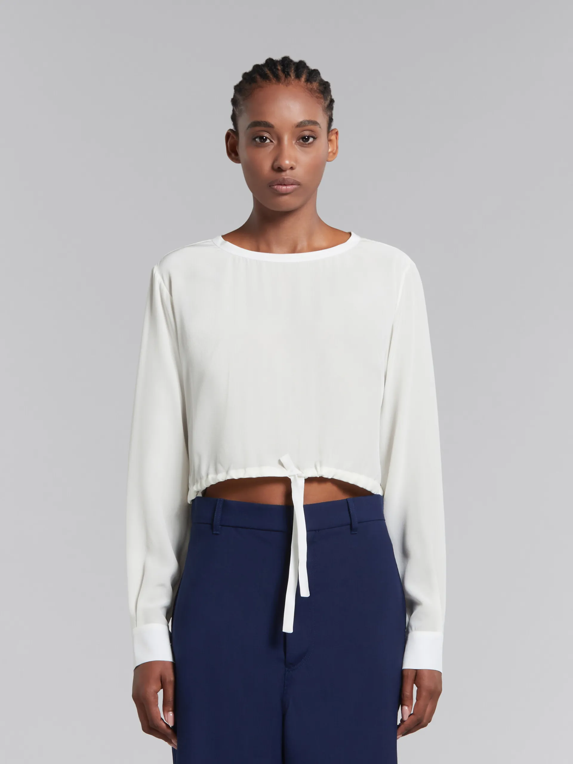 Tops & T-Shirts>Marni White Crêpe De Chine Drawstring Top STONEWHITE