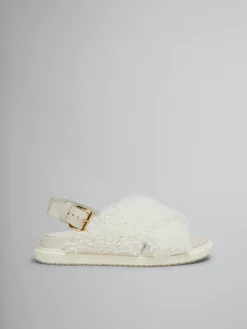 Slides & Sandals | Fussbett>Marni White Curly Shearling Fussbett Slide NATURAL WHITE