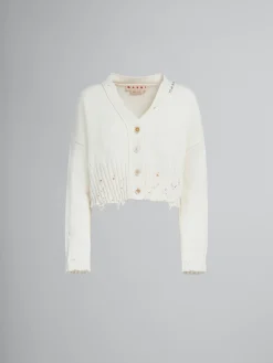 Knitwear>Marni White Dishevelled Cotton Cropped Cardigan LILYWHITE