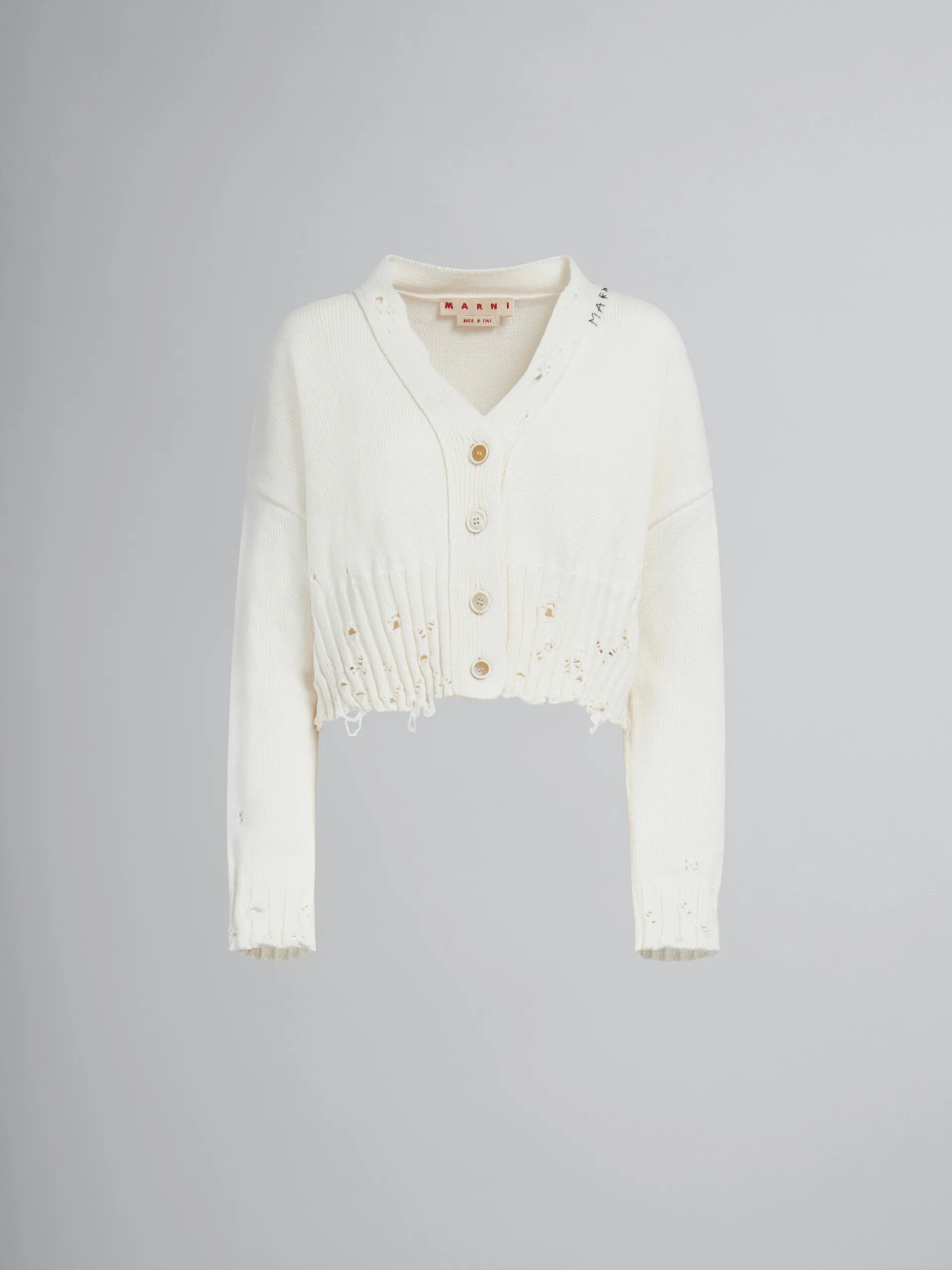 Knitwear>Marni White Dishevelled Cotton Cropped Cardigan LILYWHITE
