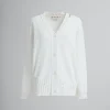 Knitwear>Marni White Dishevelled Cotton Cardigan With Mending Logo LILYWHITE